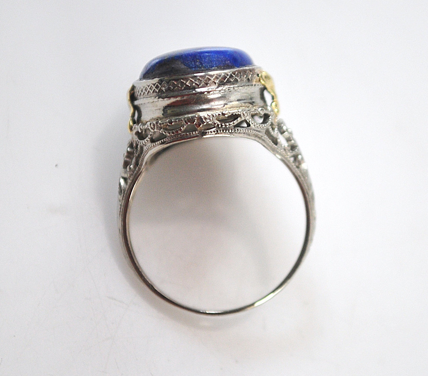Antique 14K White Gold Lapis Ring