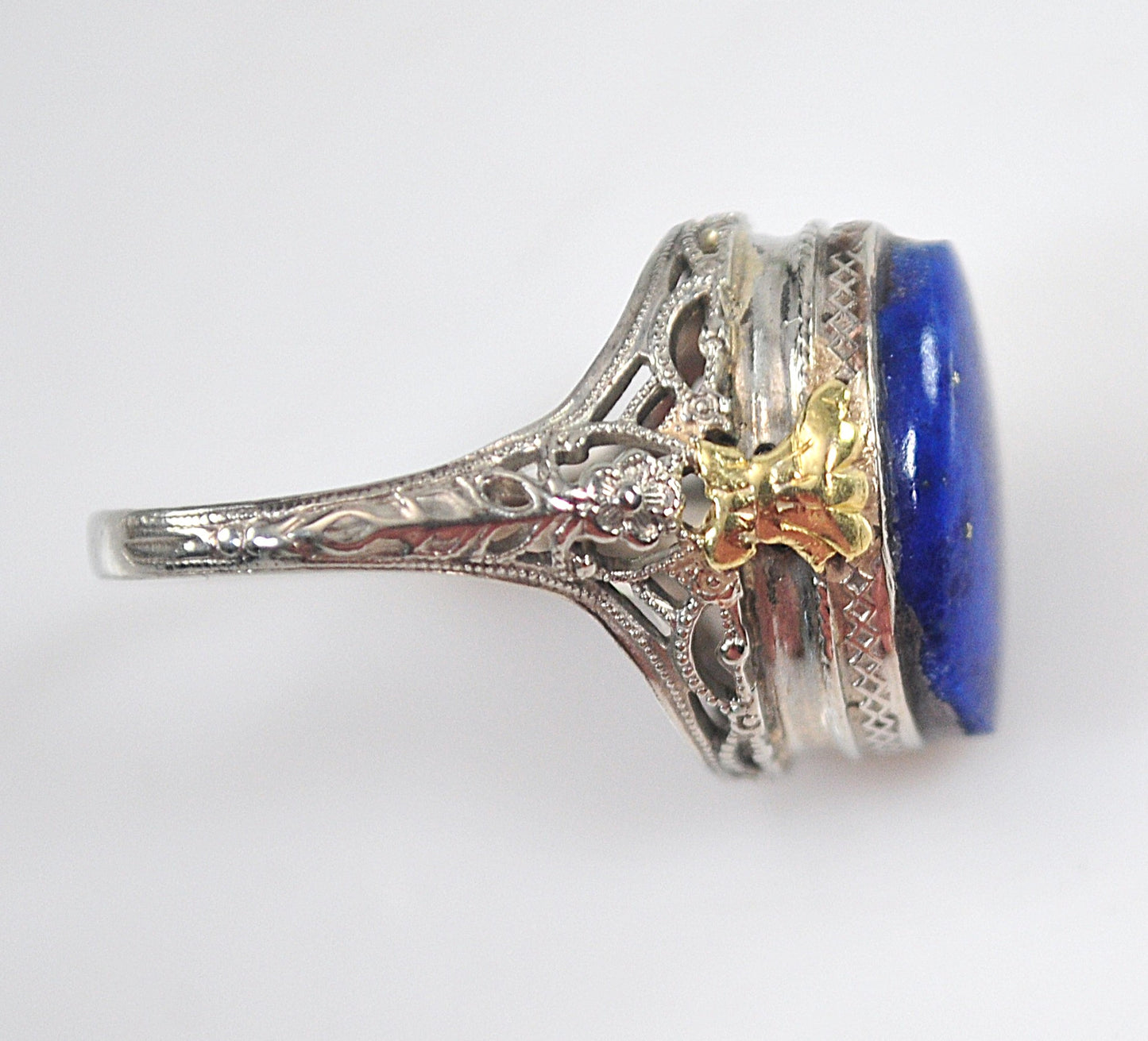 Antique 14K White Gold Lapis Ring