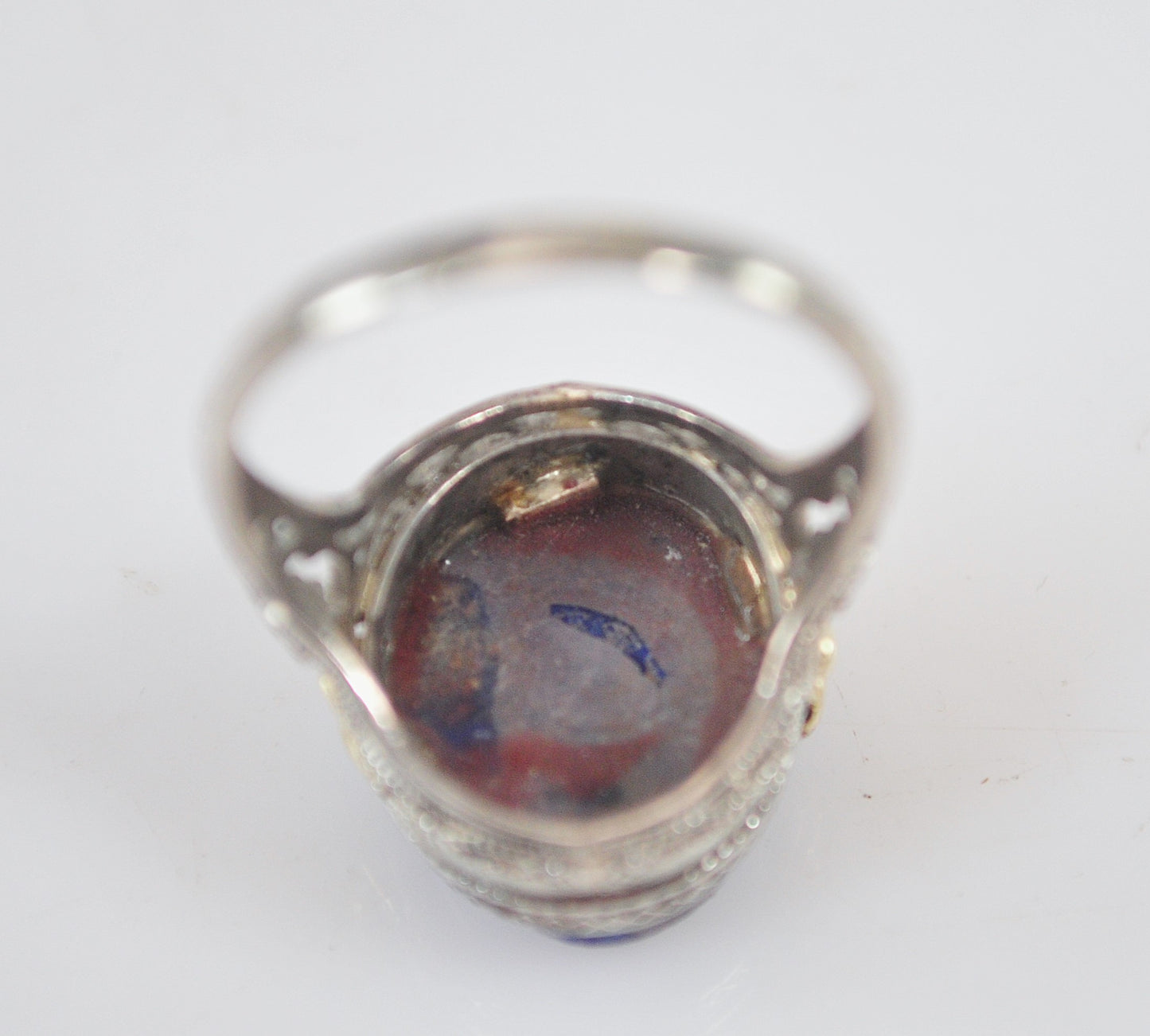 Antique 14K White Gold Lapis Ring
