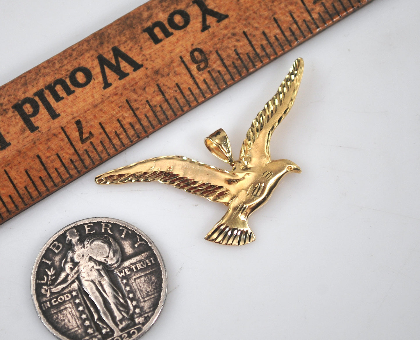 14K Gold Flying Bird Pendant