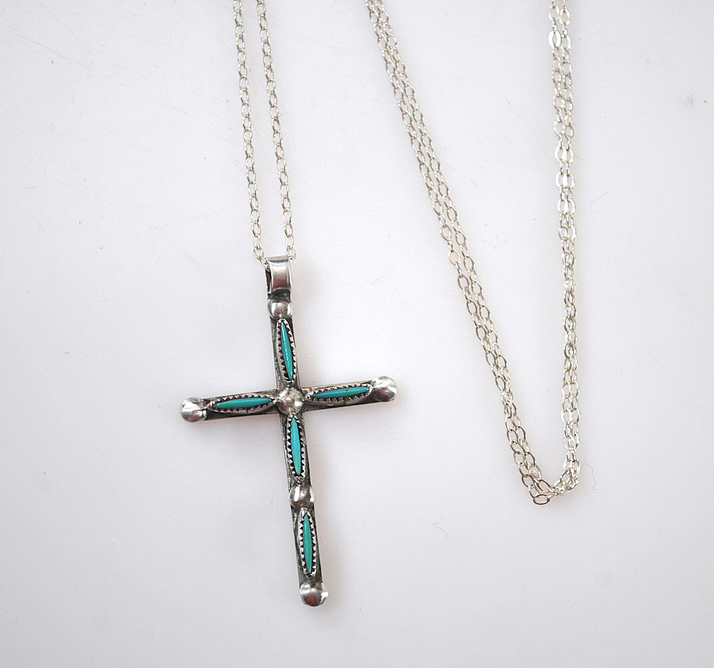 Zuni Sterling Silver Turquoise Needlepoint Cross