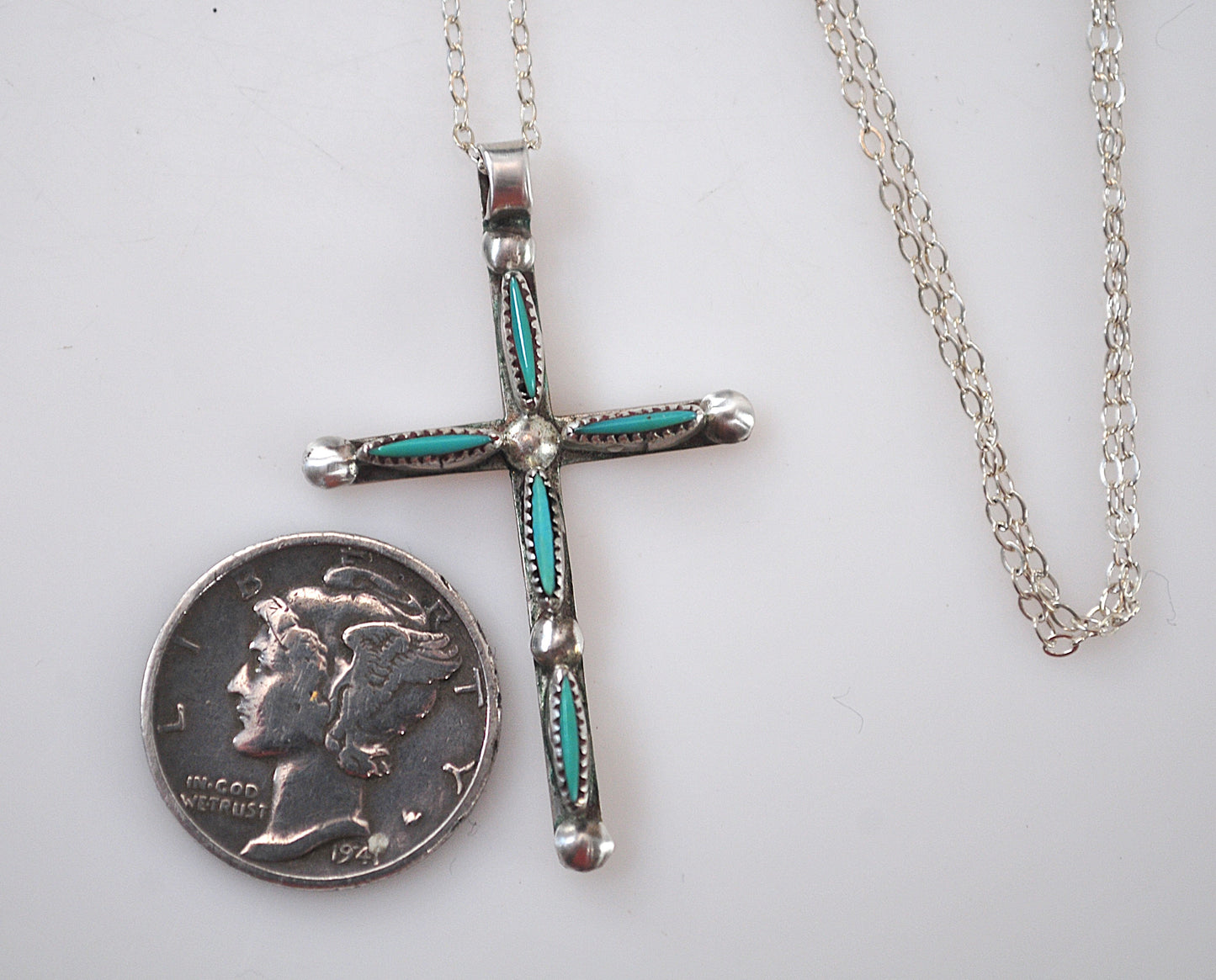 Zuni Sterling Silver Turquoise Needlepoint Cross