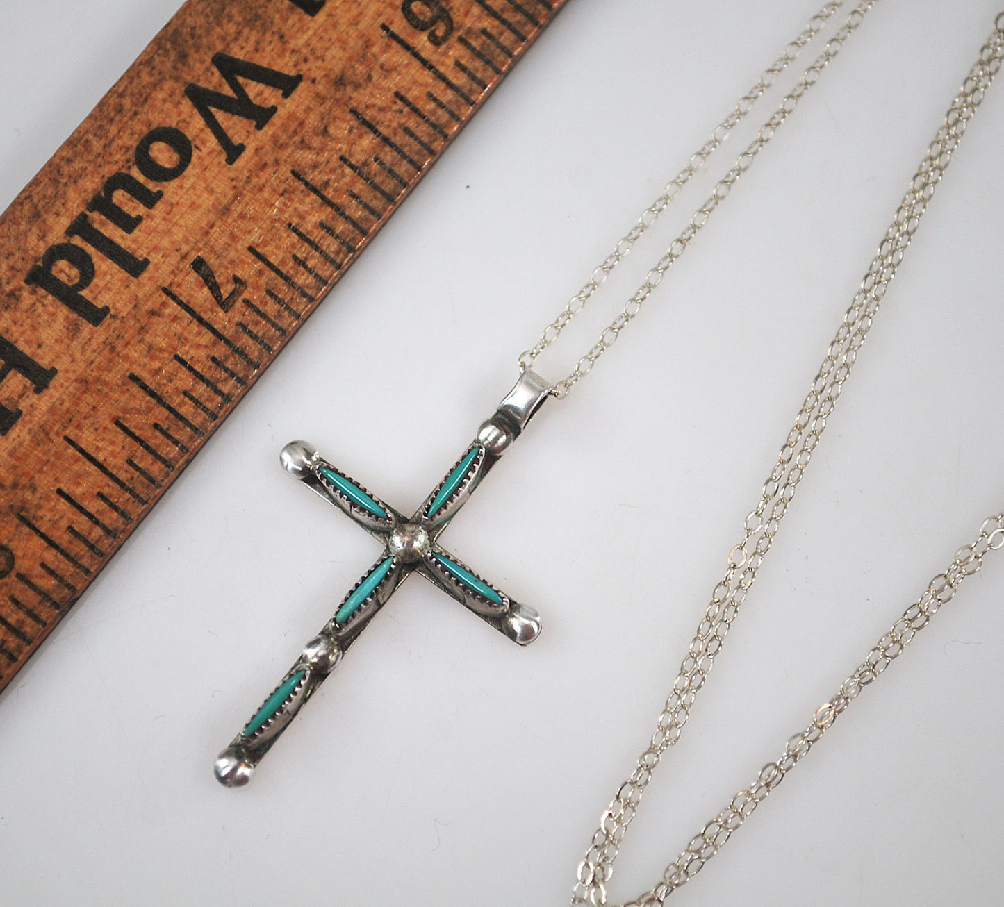 Zuni Sterling Silver Turquoise Needlepoint Cross