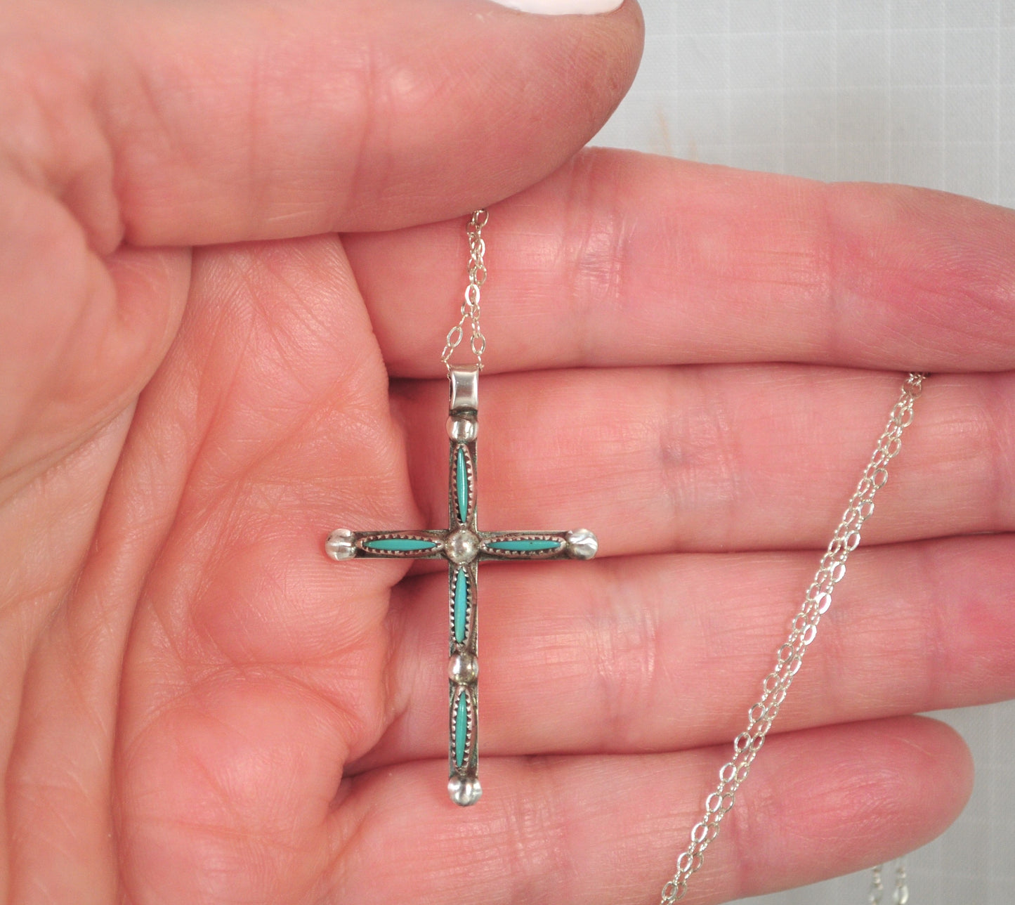 Zuni Sterling Silver Turquoise Needlepoint Cross