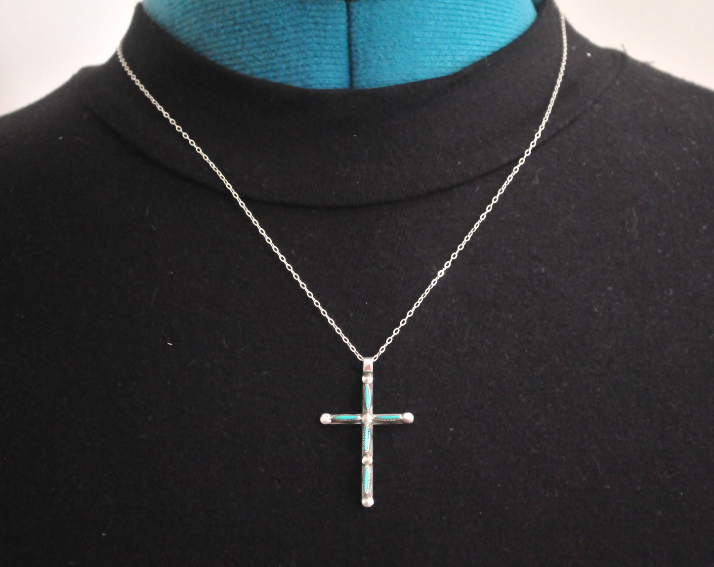 Zuni Sterling Silver Turquoise Needlepoint Cross