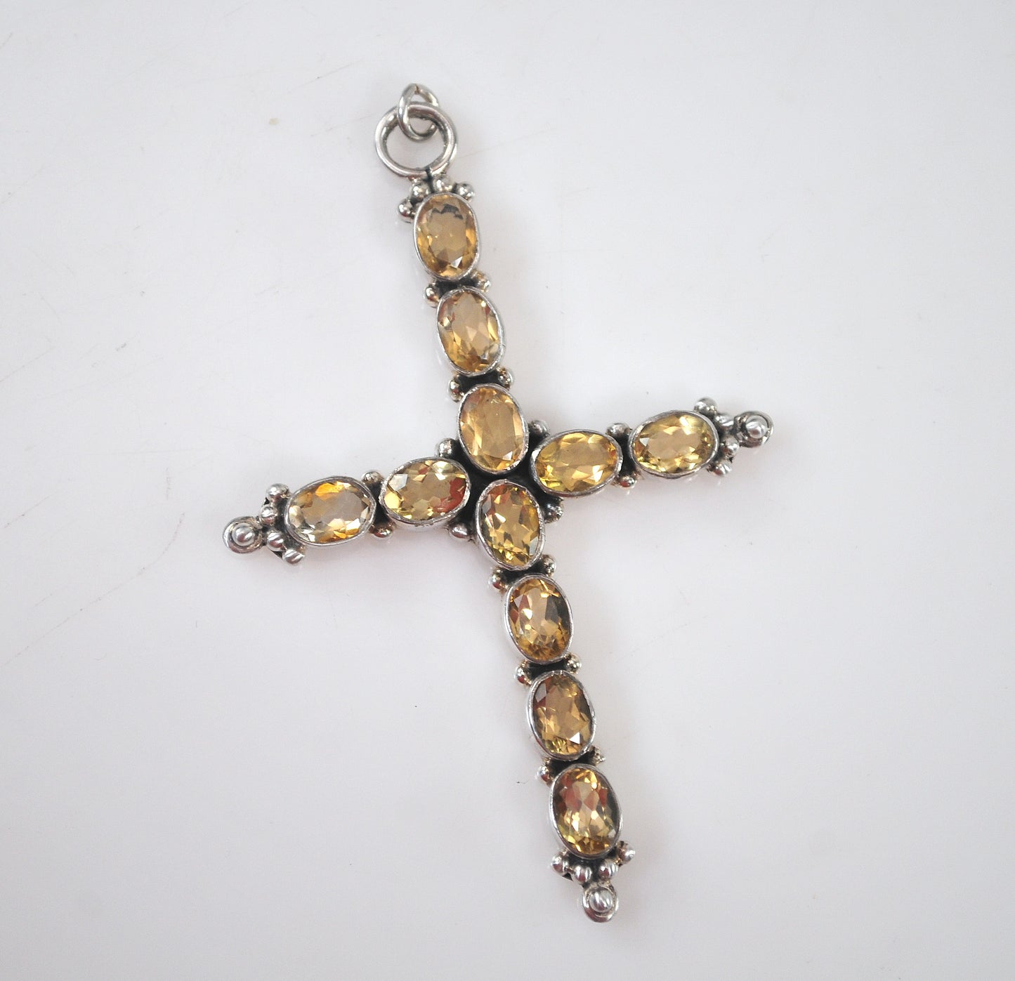 Large Sterling Silver Citrine Cross Pendant