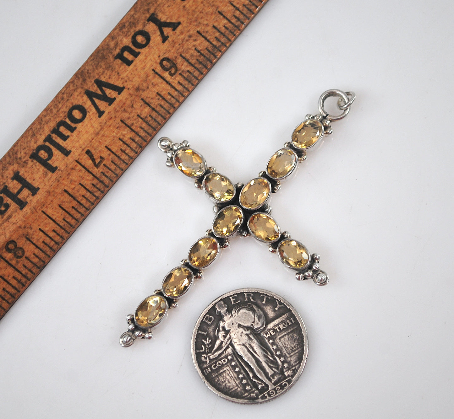 Large Sterling Silver Citrine Cross Pendant