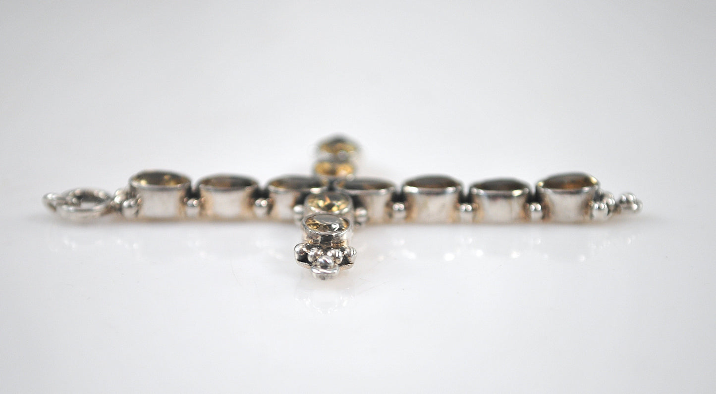 Large Sterling Silver Citrine Cross Pendant