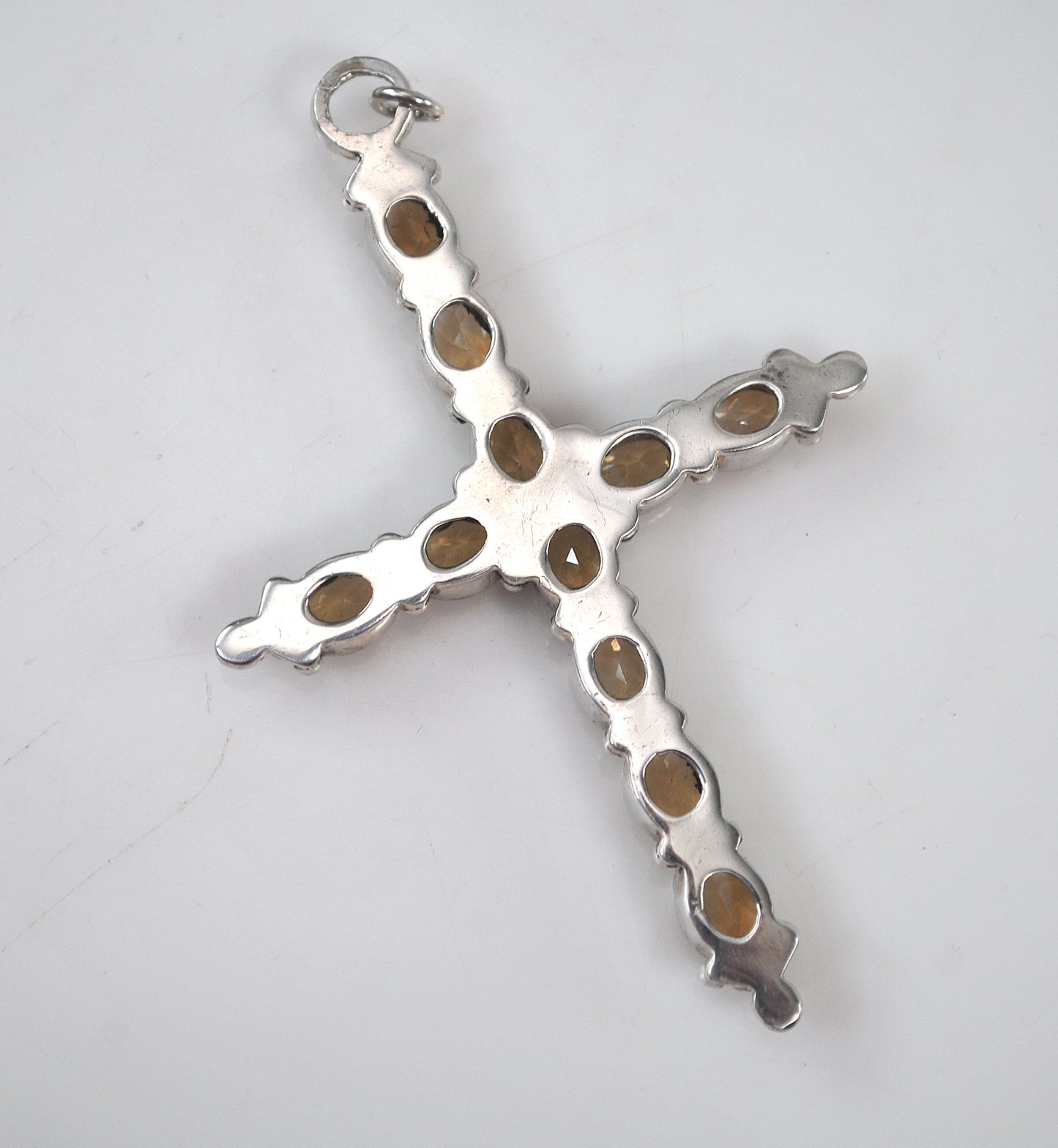 Large Sterling Silver Citrine Cross Pendant