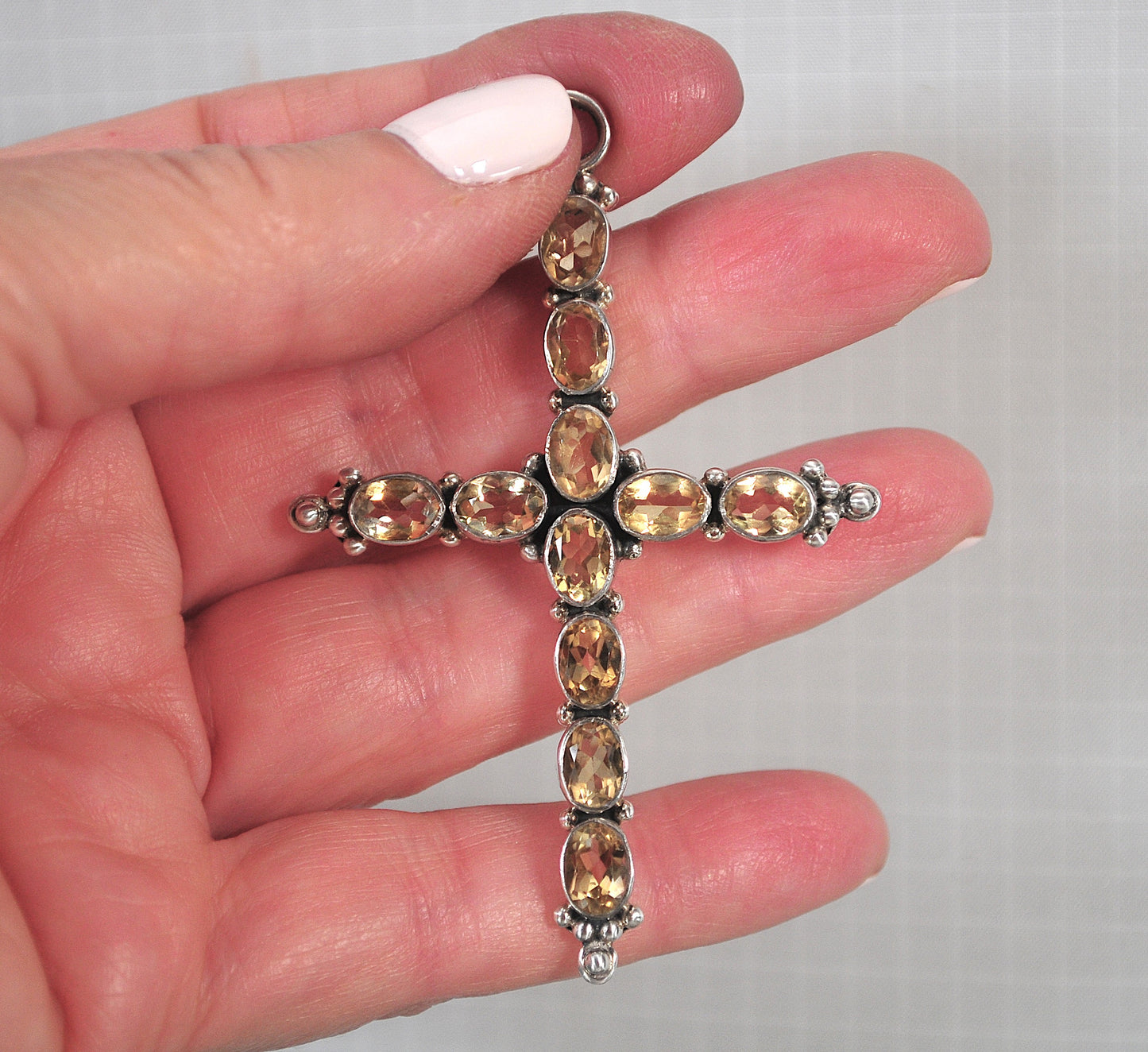 Large Sterling Silver Citrine Cross Pendant