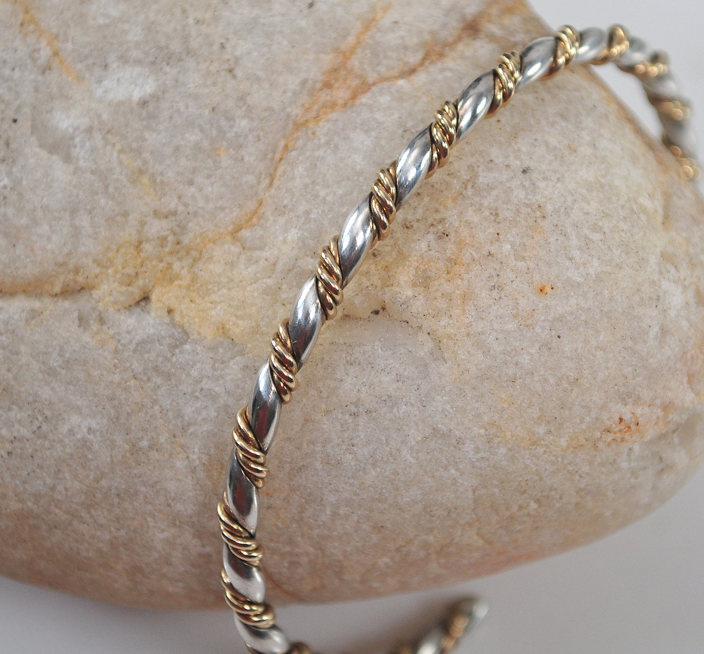 Southwestern Sterling Silver Brass Rope Twist Cuff Bracelet