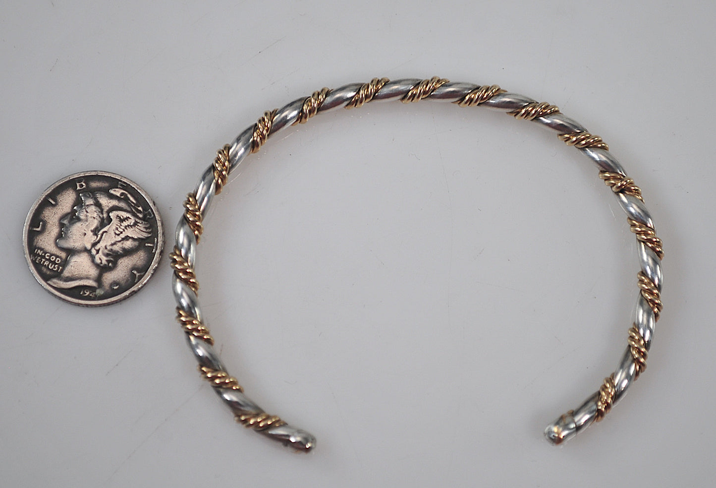 Southwestern Sterling Silver Brass Rope Twist Cuff Bracelet