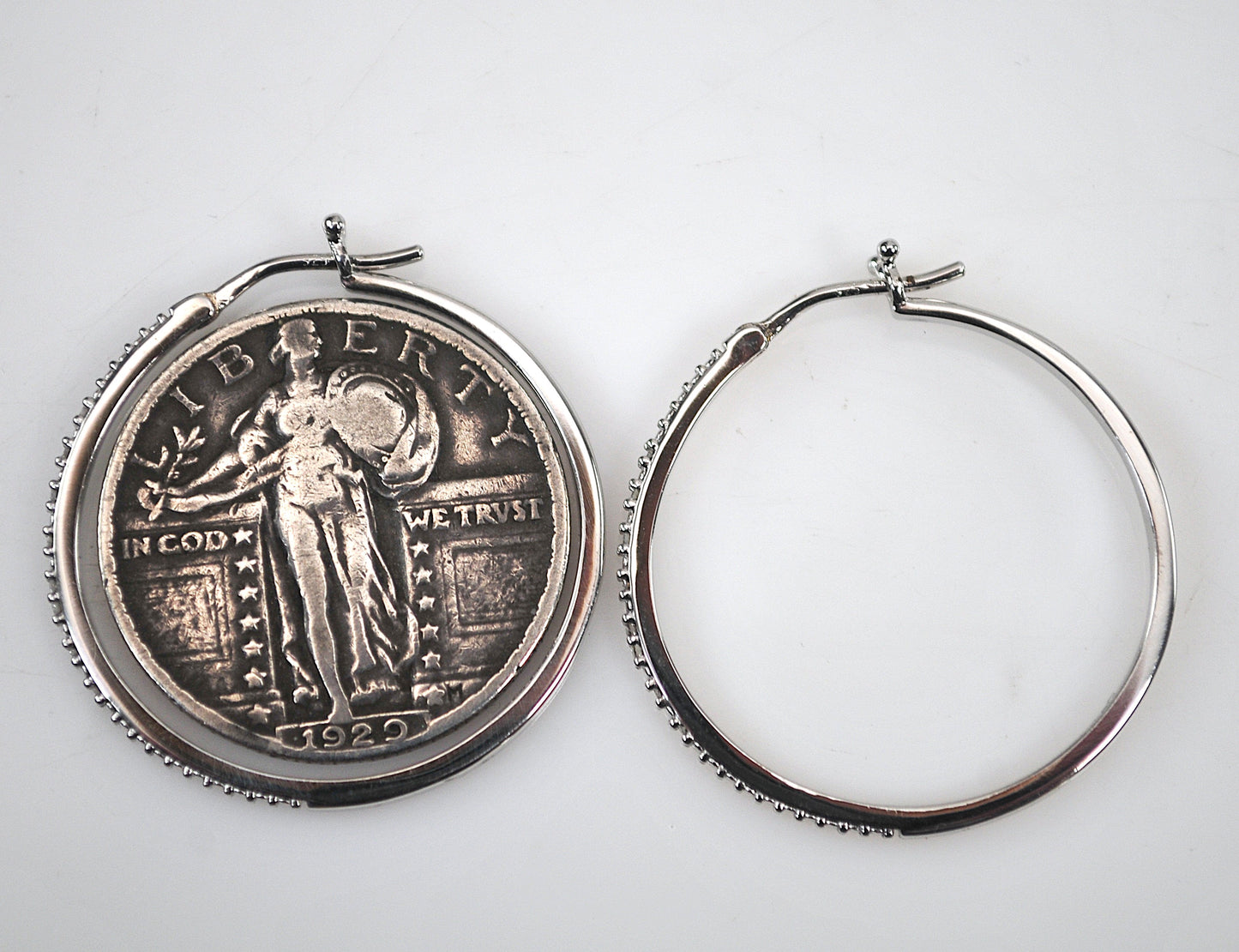 Signed Sterling Silver Genuine Diamond Hoop Earrings