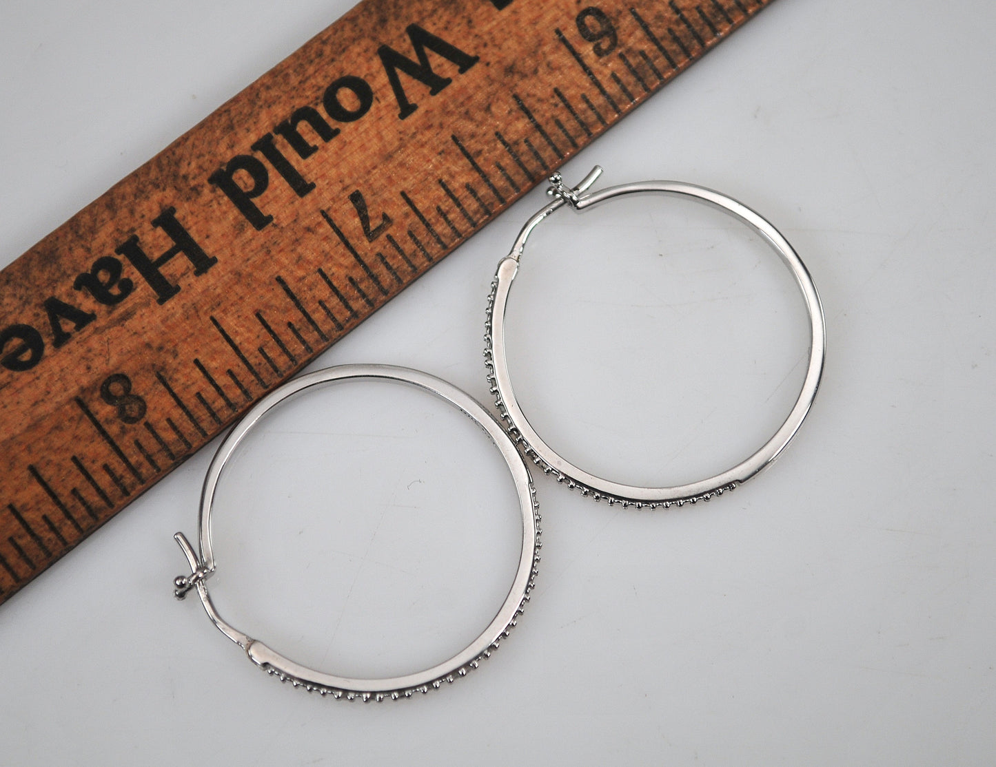 Signed Sterling Silver Genuine Diamond Hoop Earrings