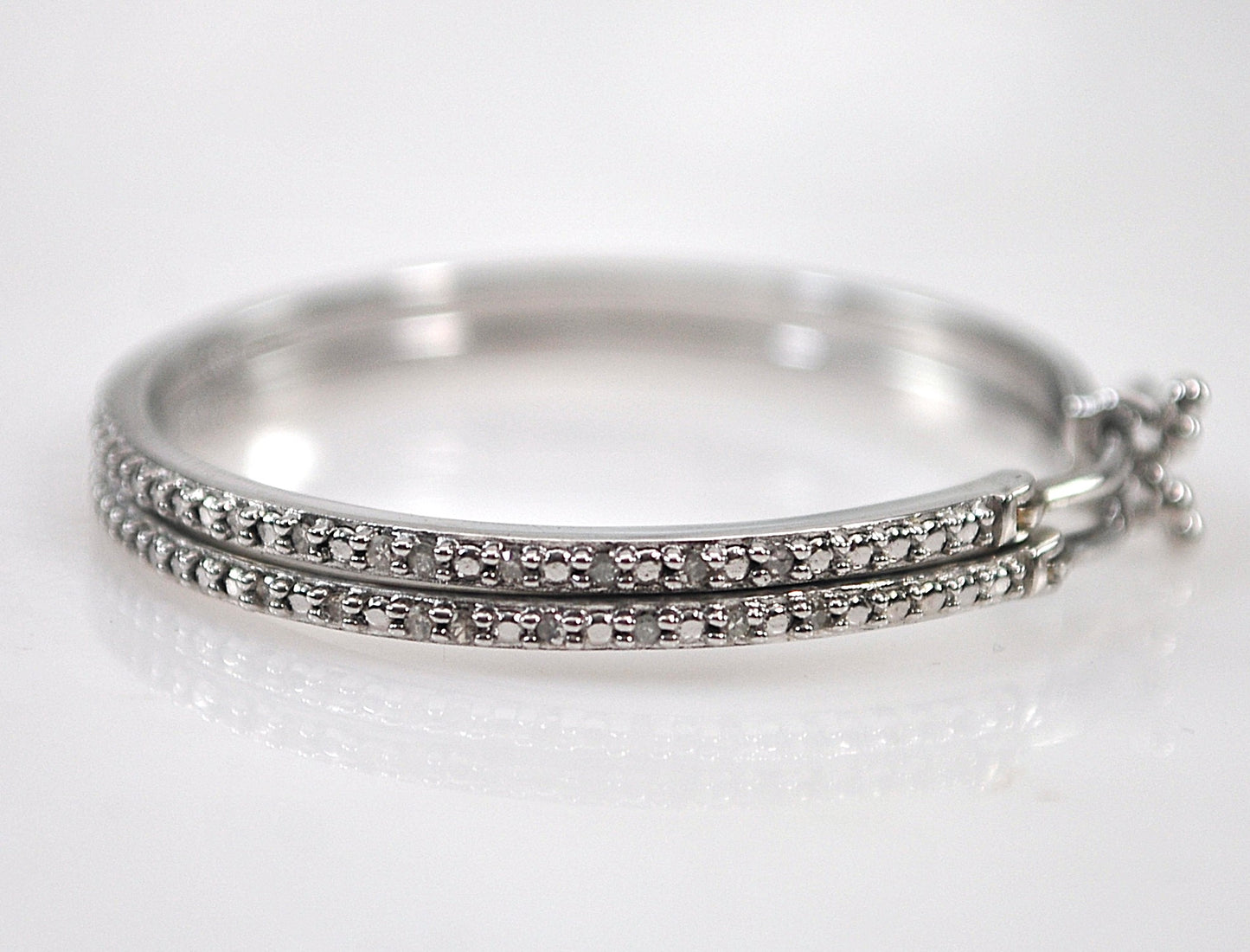 Signed Sterling Silver Genuine Diamond Hoop Earrings