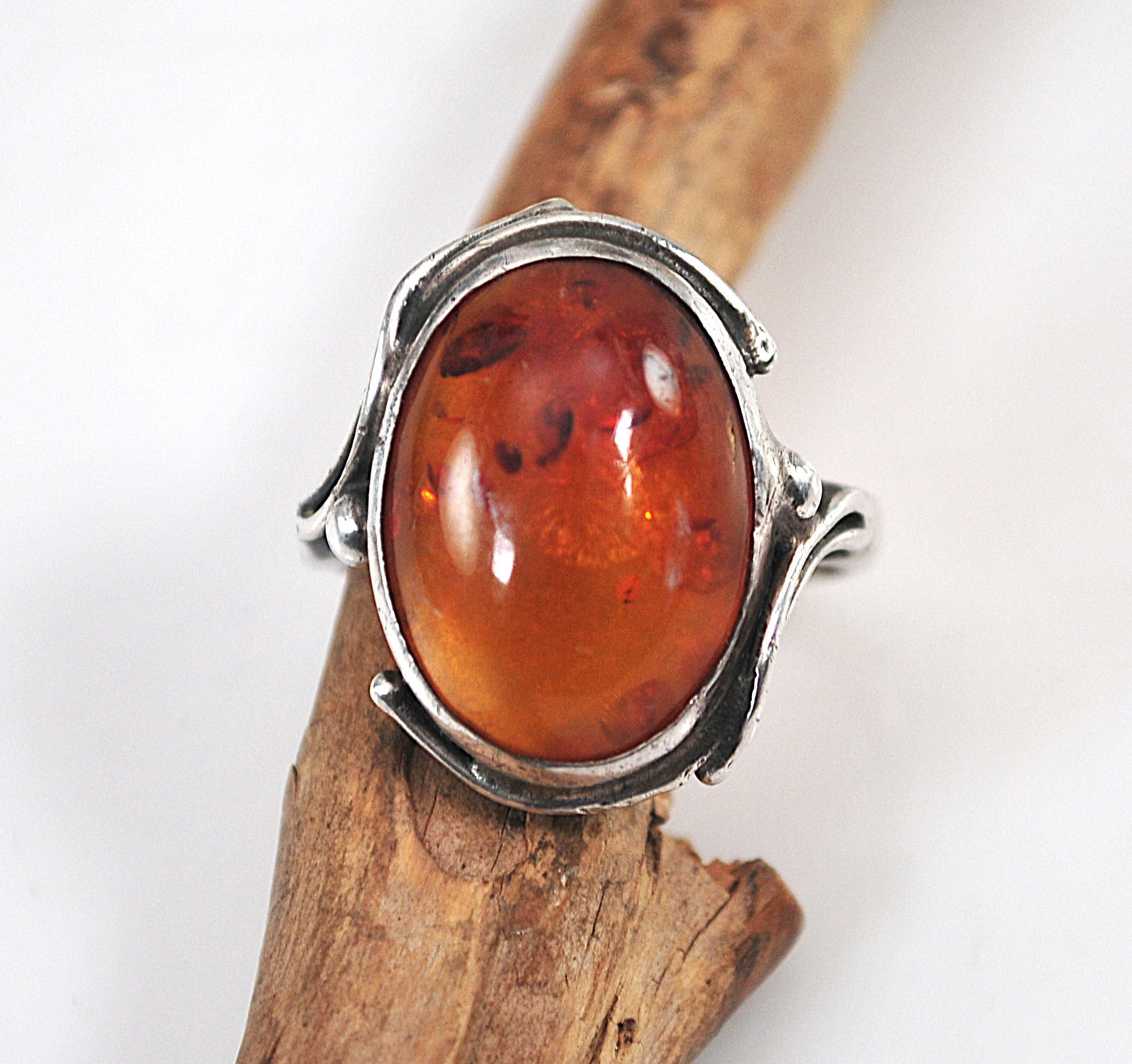 Vintage Sterling Silver Amber Ring