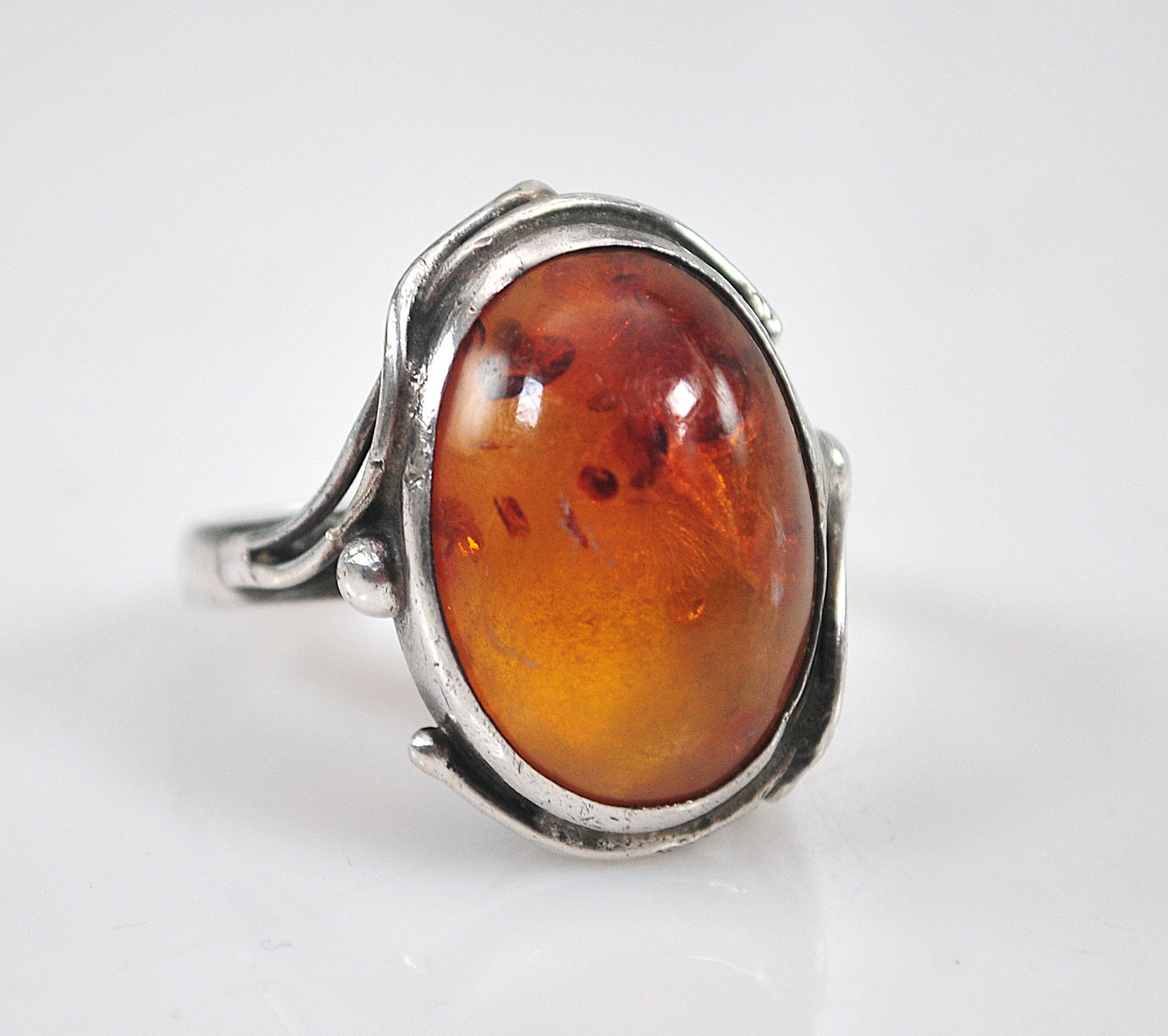 Vintage Sterling Silver Amber Ring