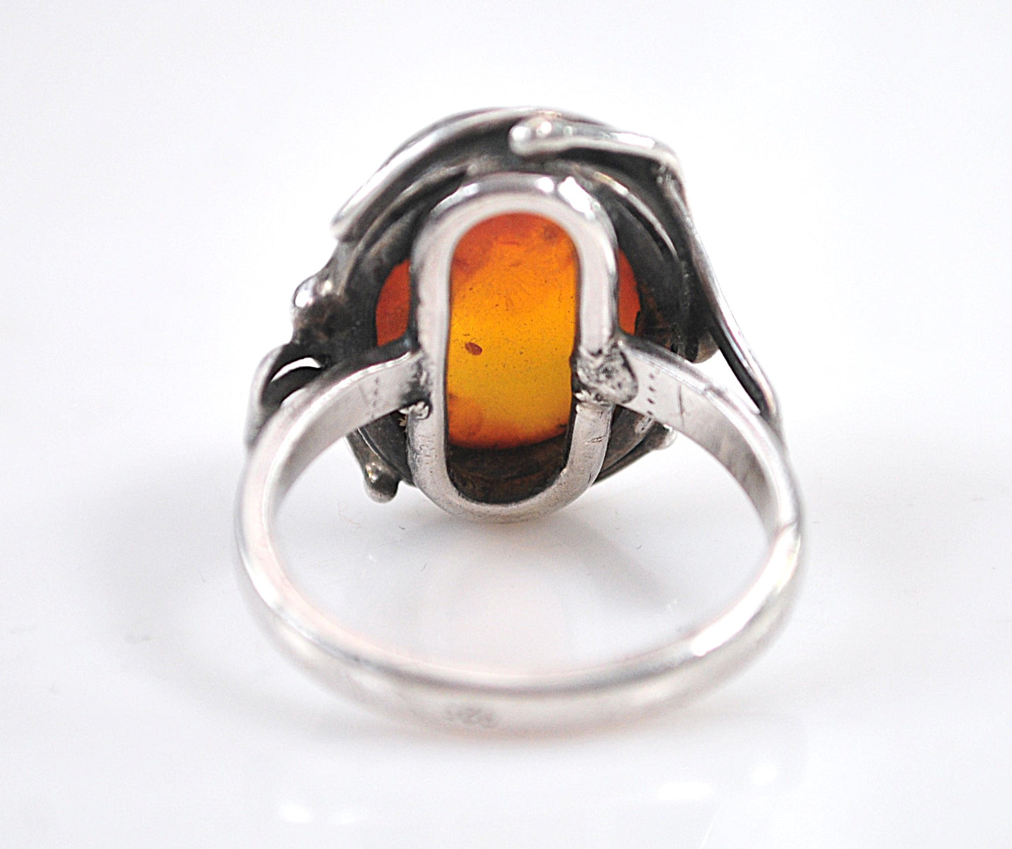 Vintage Sterling Silver Amber Ring