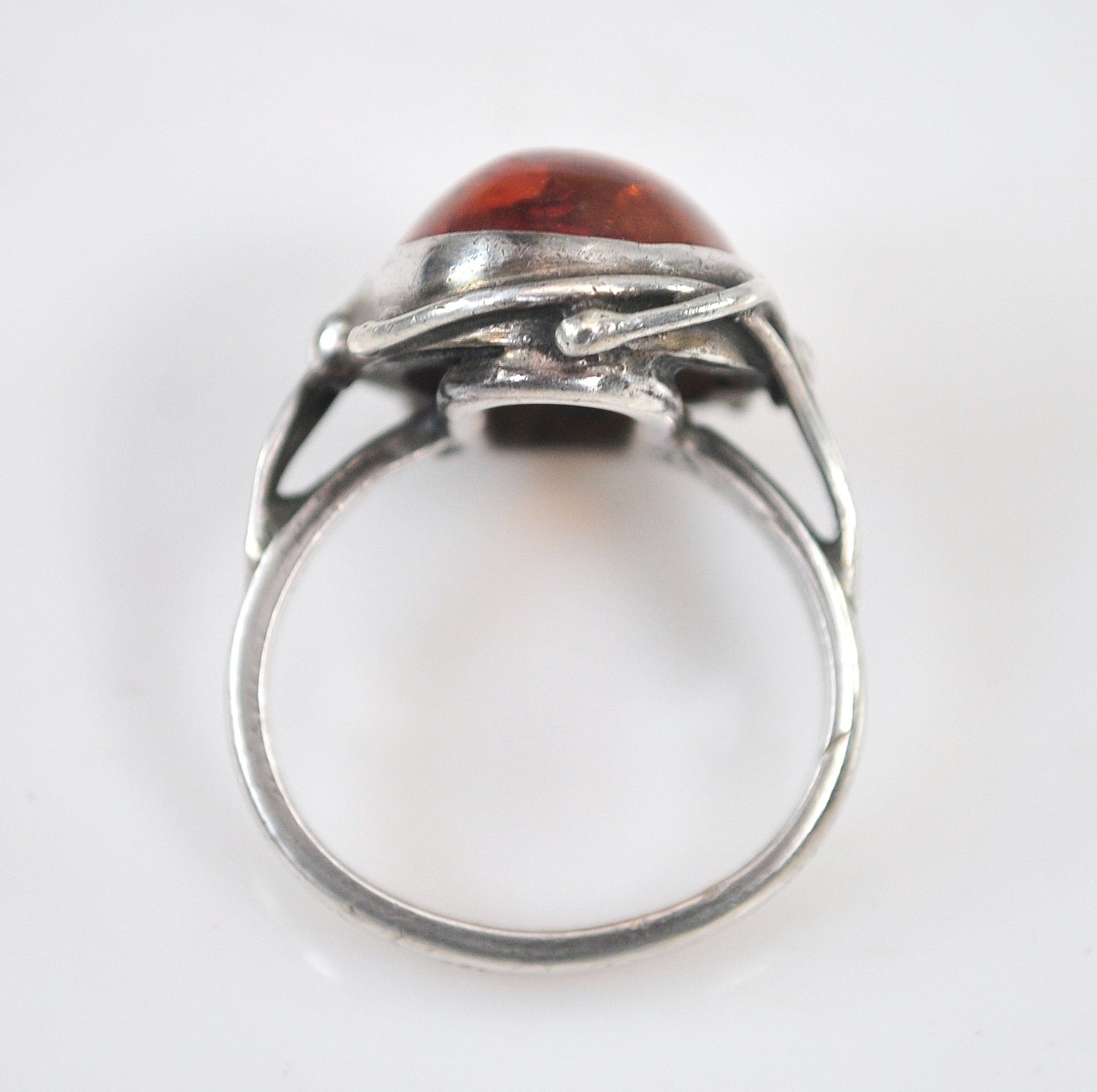 Vintage Sterling Silver Amber Ring