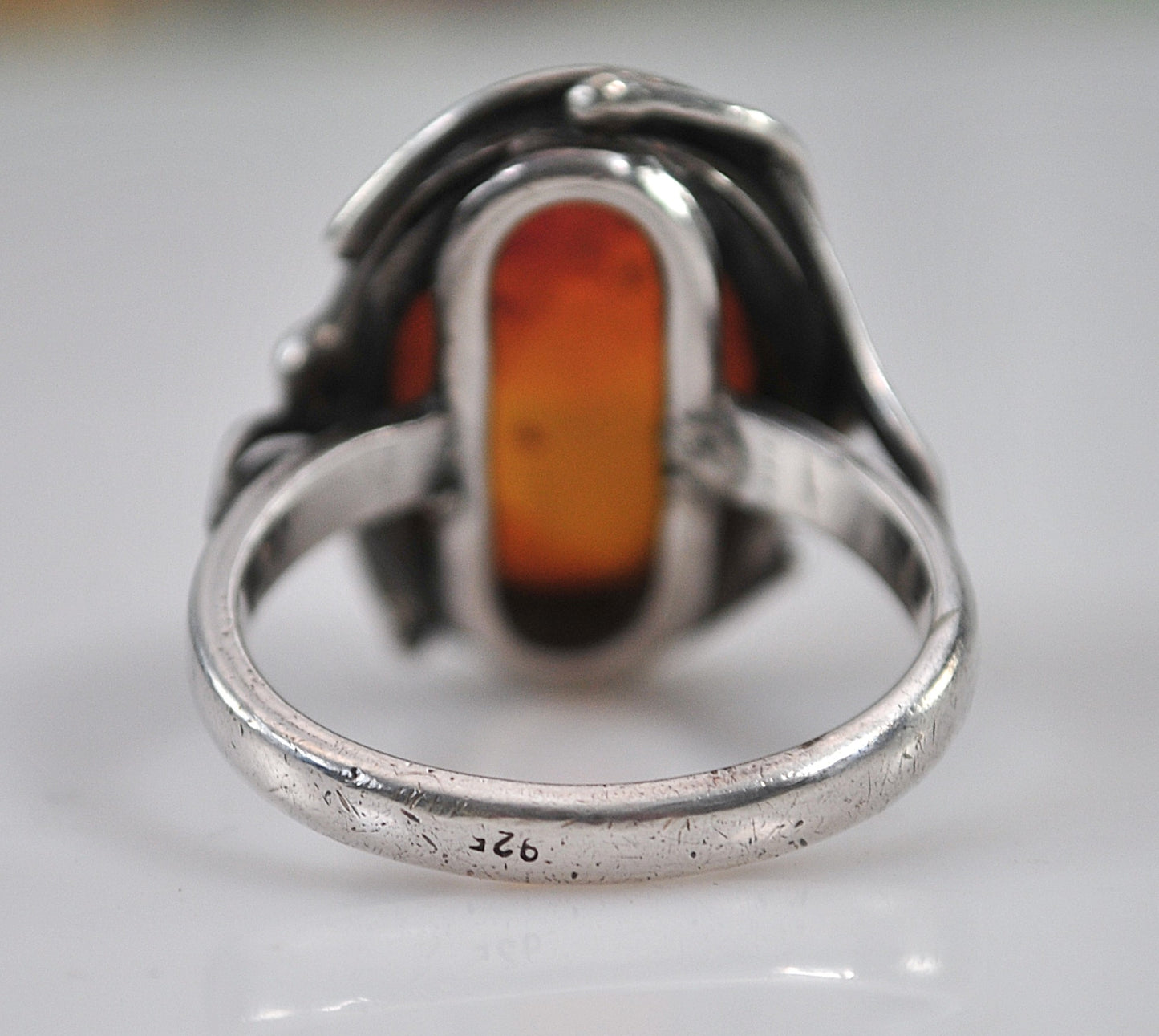 Vintage Sterling Silver Amber Ring