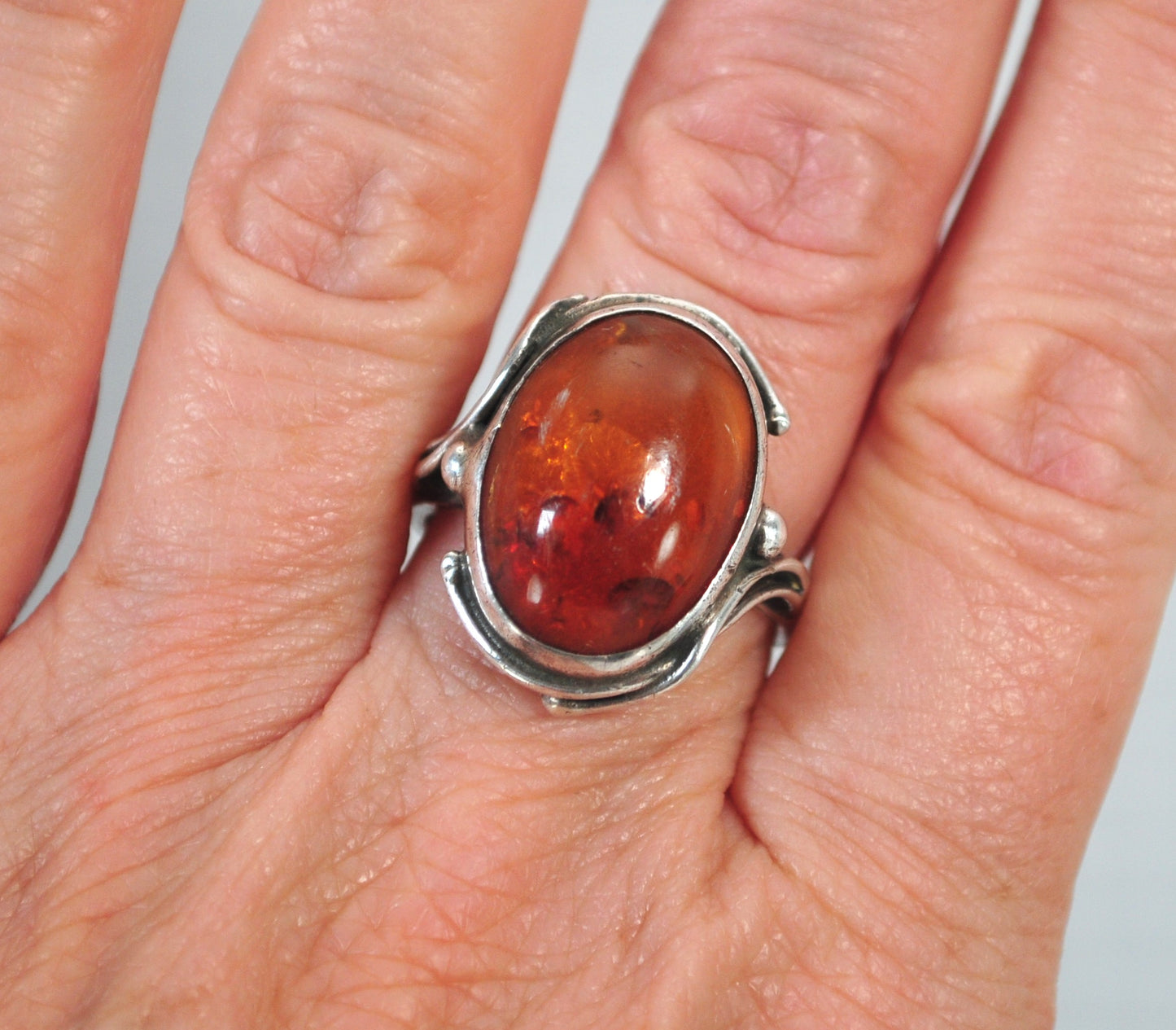 Vintage Sterling Silver Amber Ring