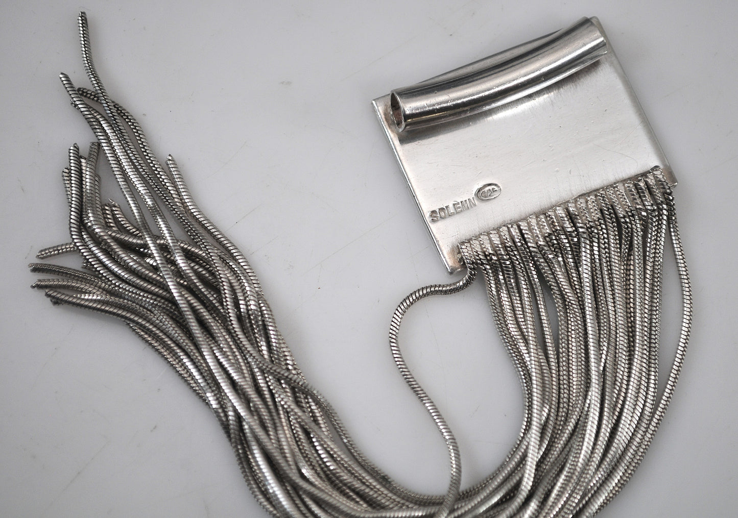 Long Signed Sterling Silver Fringe Slider Pendant