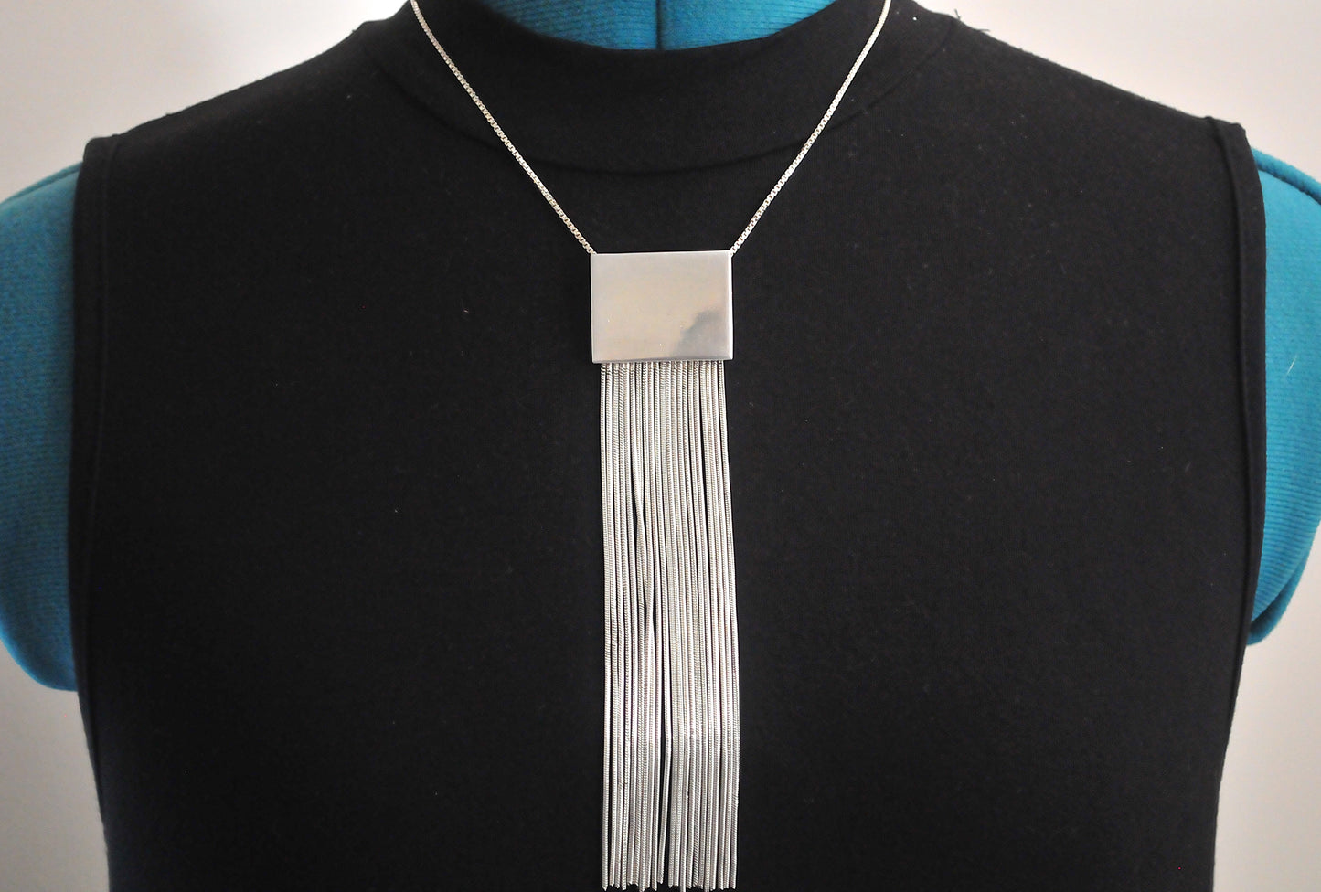 Long Signed Sterling Silver Fringe Slider Pendant