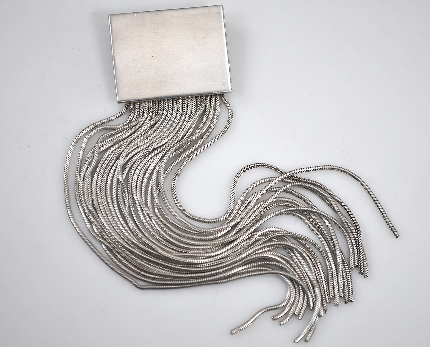 Long Signed Sterling Silver Fringe Slider Pendant