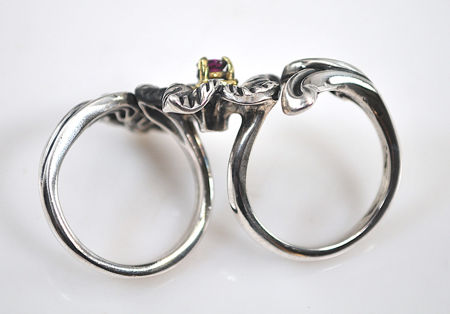 Relios Carolyn Pollack Double Finger Ring Sterling Silver