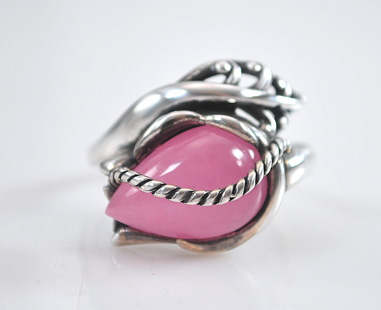 Carolyn Pollack Sterling Silver Pink Jade Rose Ring