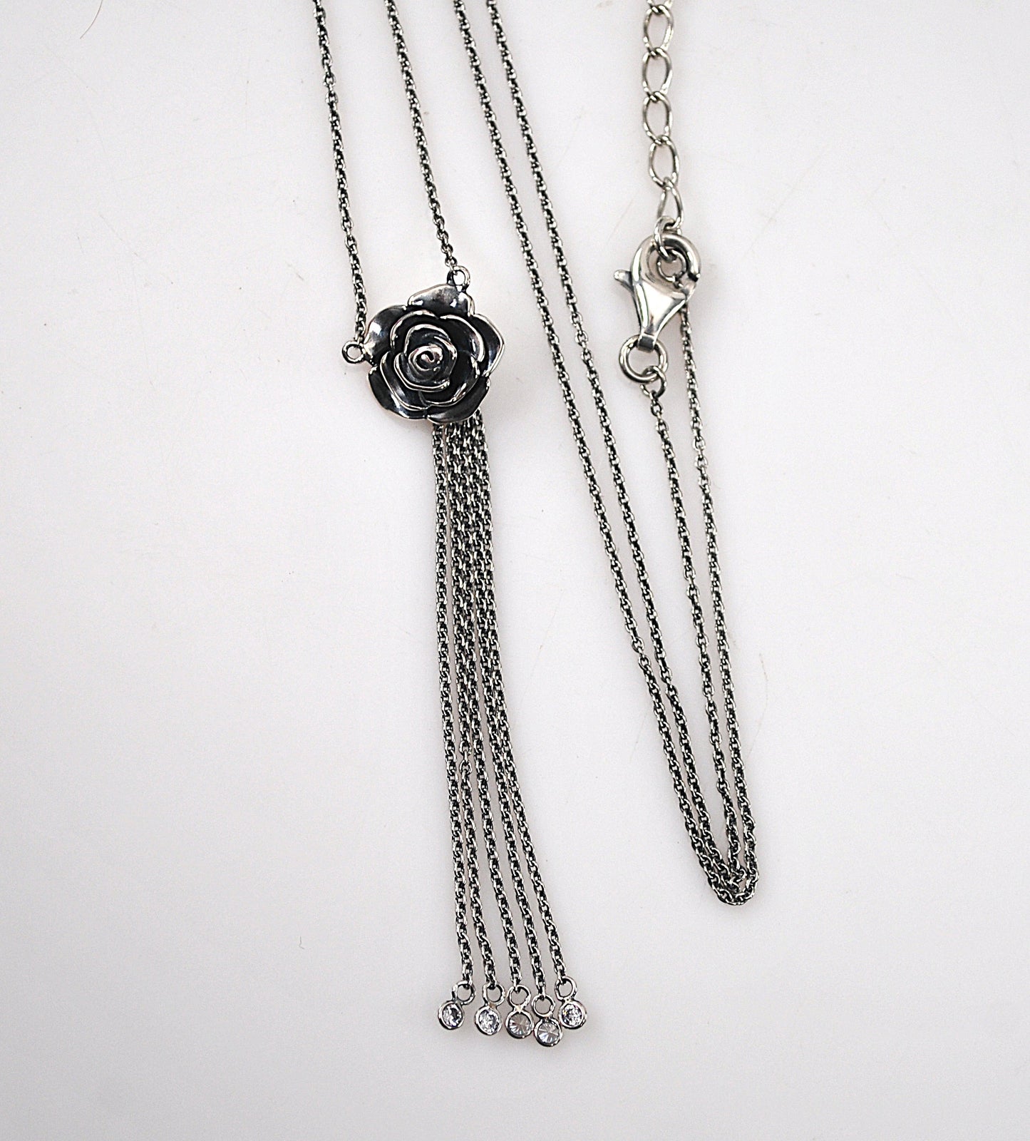 Designer Sterling Silver Rose Tassel Necklace