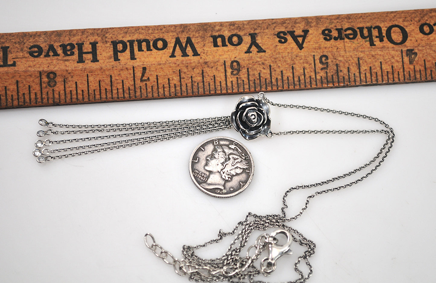 Designer Sterling Silver Rose Tassel Necklace