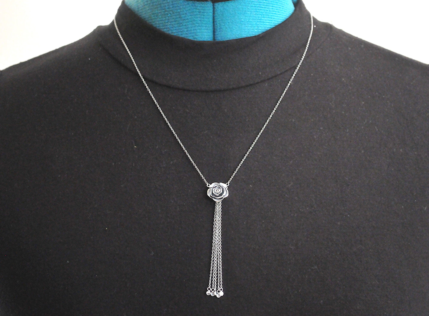 Designer Sterling Silver Rose Tassel Necklace