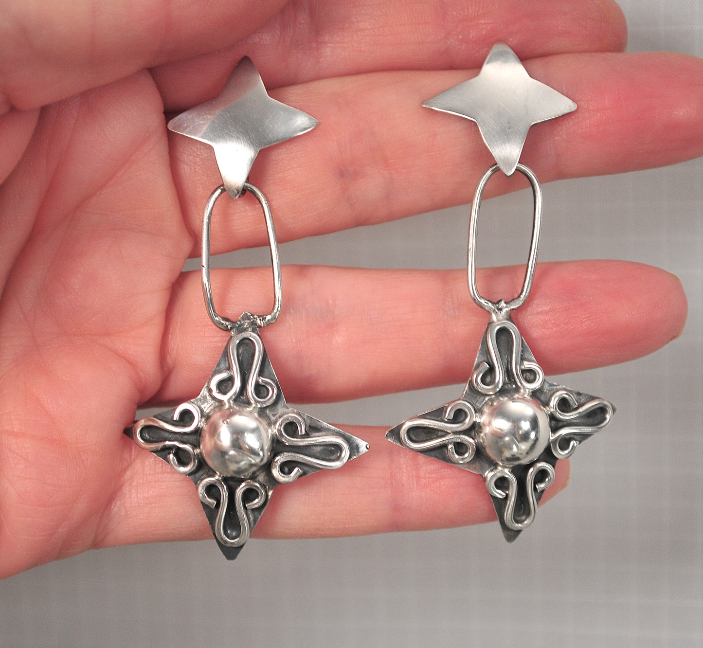 Large Taxco Sterling Silver Earrings