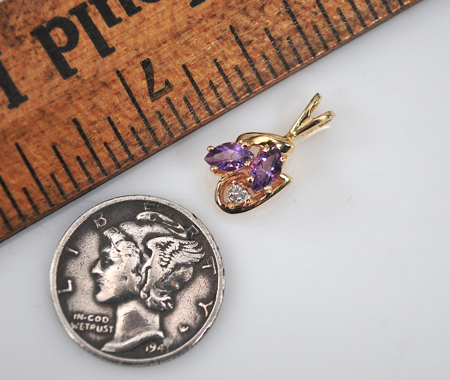 SMALL 14K Gold Amethyst Diamond Pendant