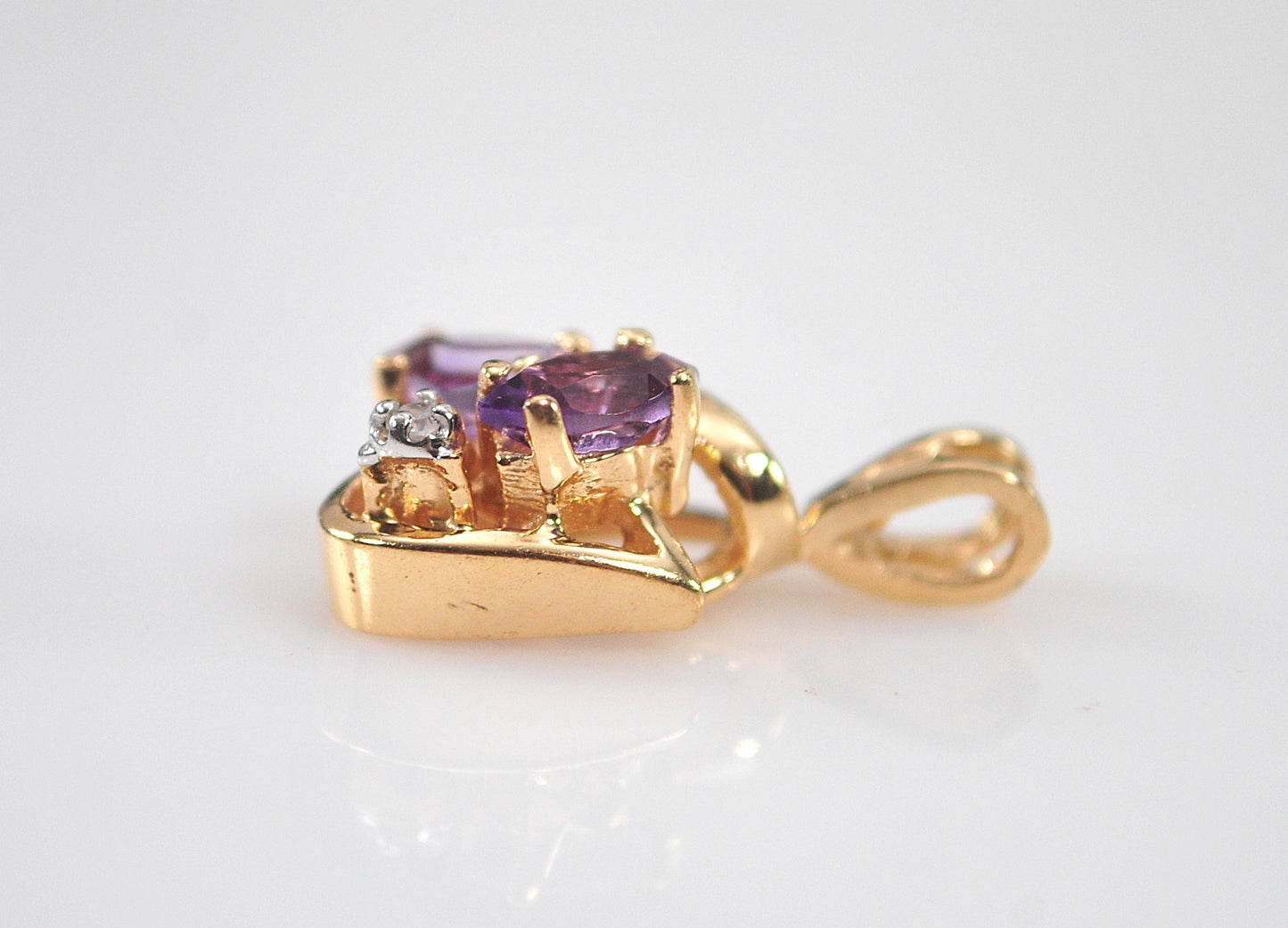 SMALL 14K Gold Amethyst Diamond Pendant
