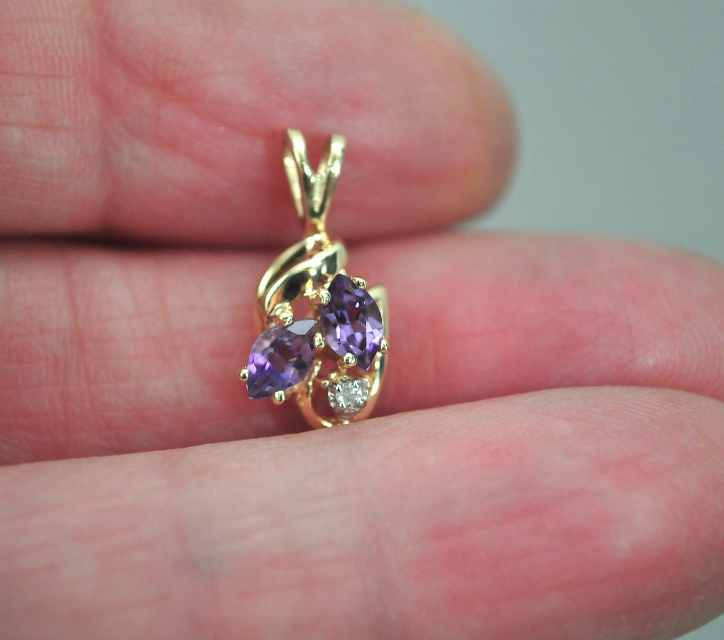 SMALL 14K Gold Amethyst Diamond Pendant