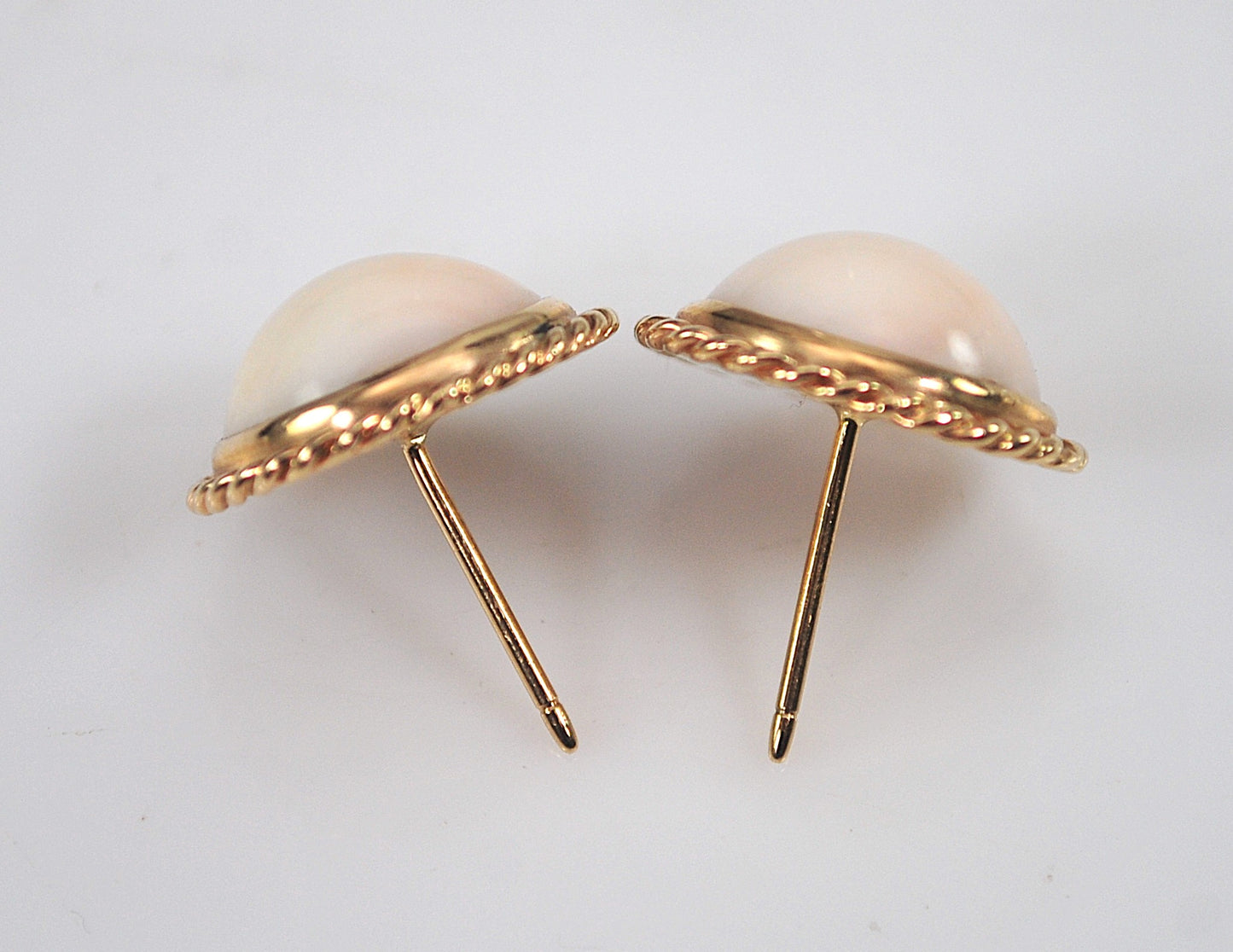 Signed 14K Gold Angel Skin Stud Earrings