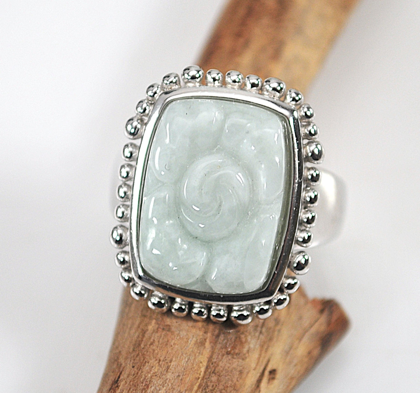 Carved Jade Sterling Silver Signed Ring