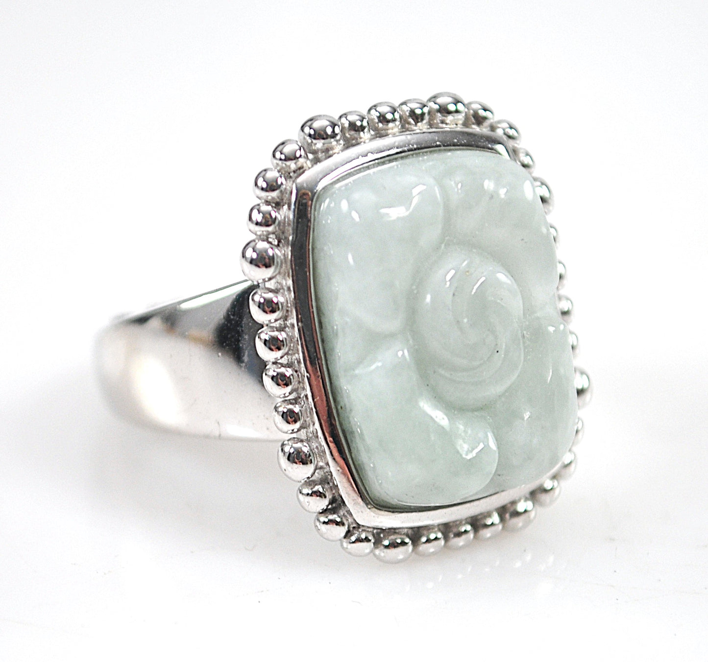 Carved Jade Sterling Silver Signed Ring