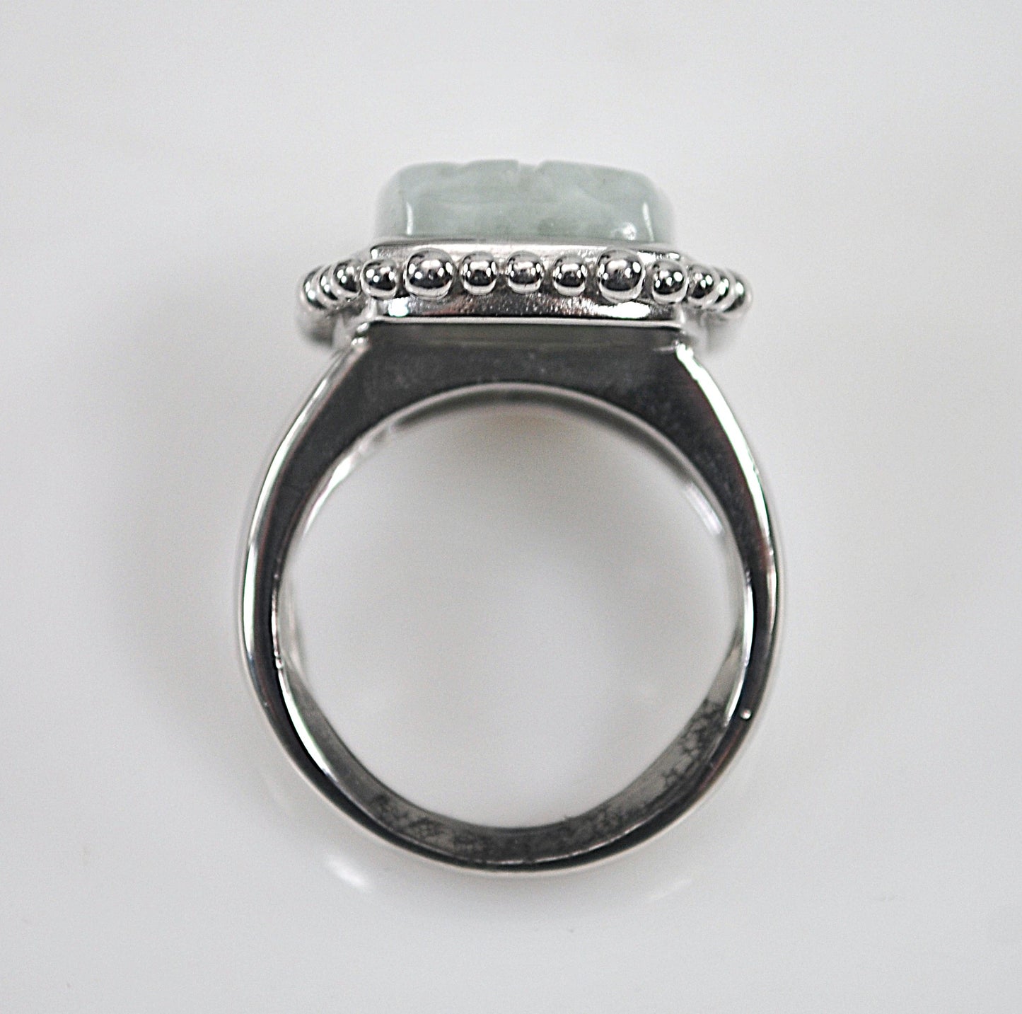 Carved Jade Sterling Silver Signed Ring