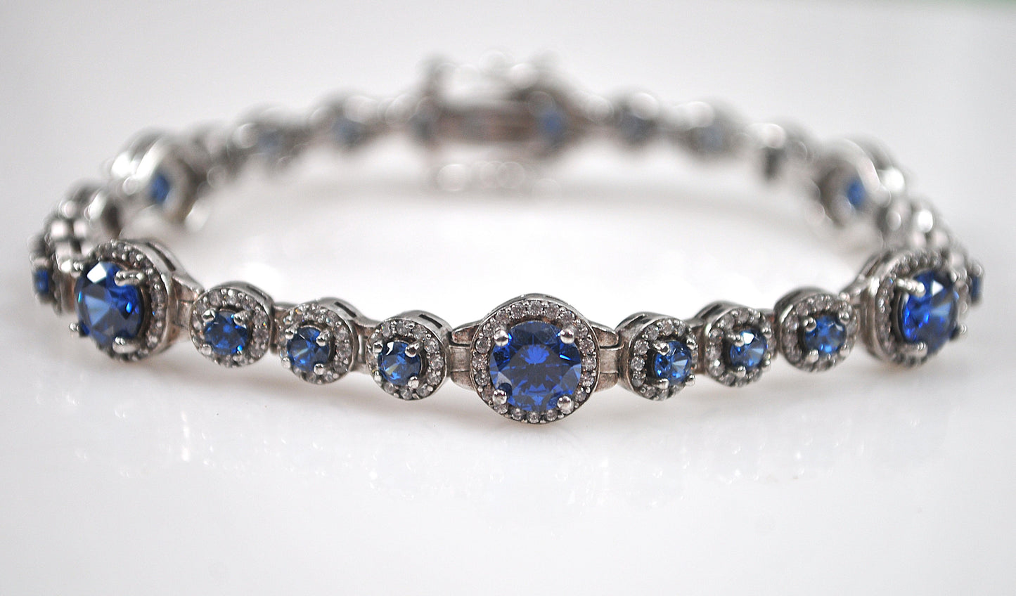 Blue Sterling Silver CZ Tennis Bracelet