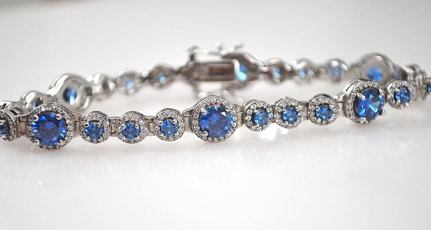 Blue Sterling Silver CZ Tennis Bracelet