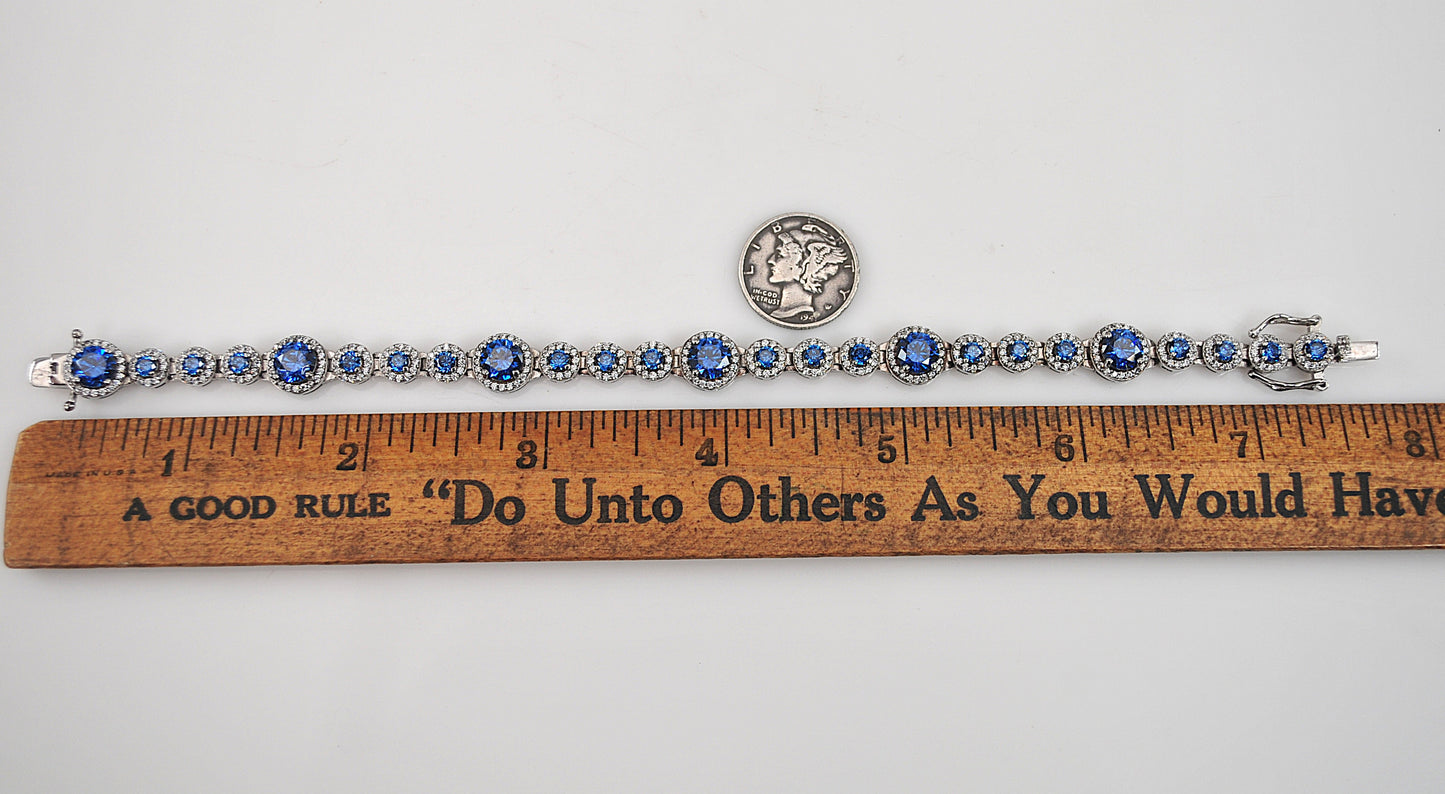 Blue Sterling Silver CZ Tennis Bracelet