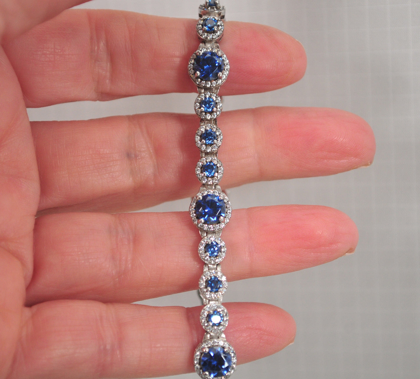 Blue Sterling Silver CZ Tennis Bracelet