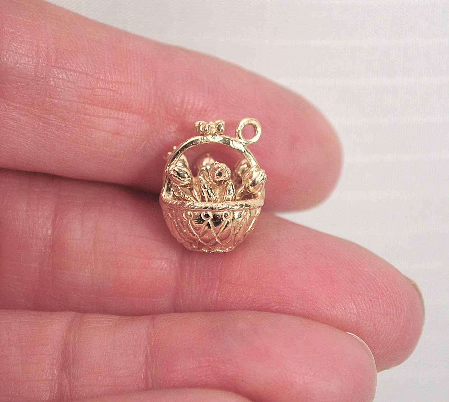 SMALL Signed 14K Tulip Basket Charm or Pendant