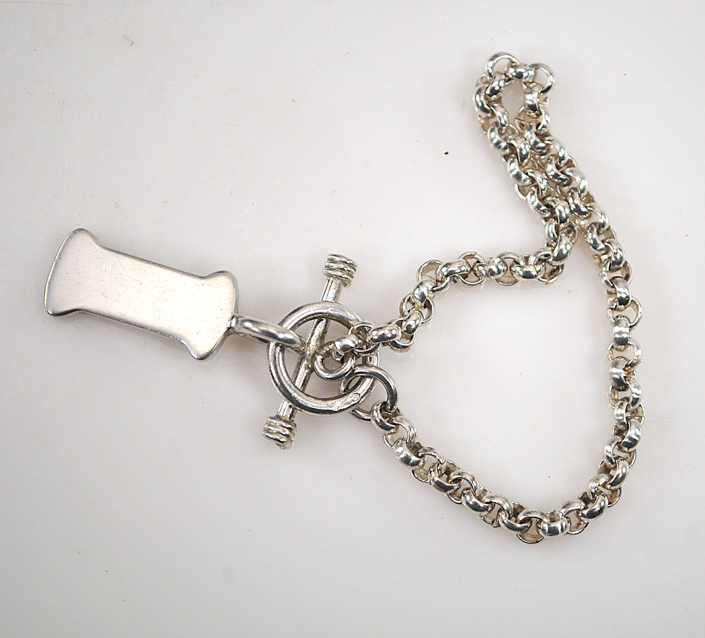 925 Sterling Silver Dog Bone Tag Rolo Bracelet, SMALL WRIST