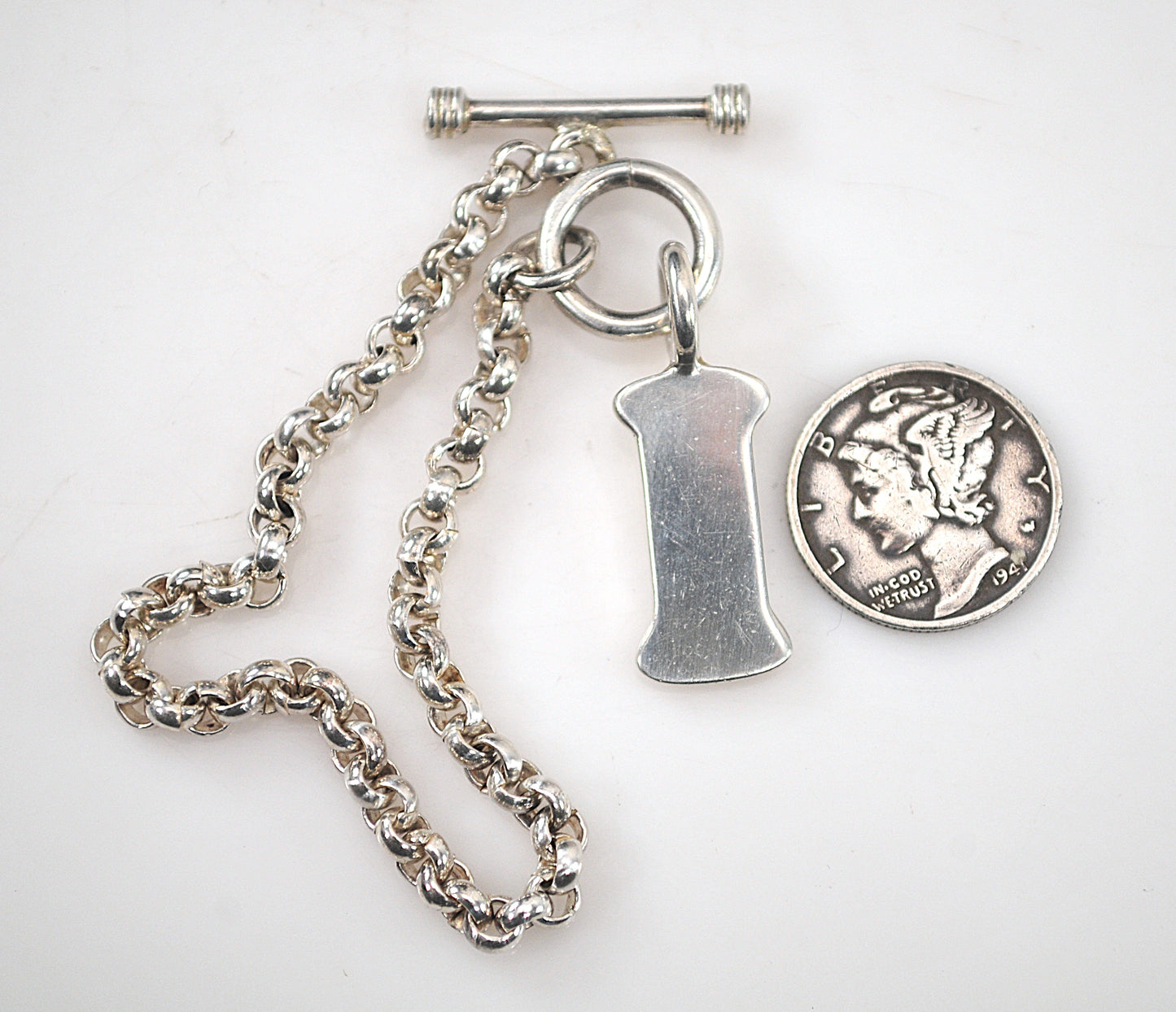 925 Sterling Silver Dog Bone Tag Rolo Bracelet, SMALL WRIST