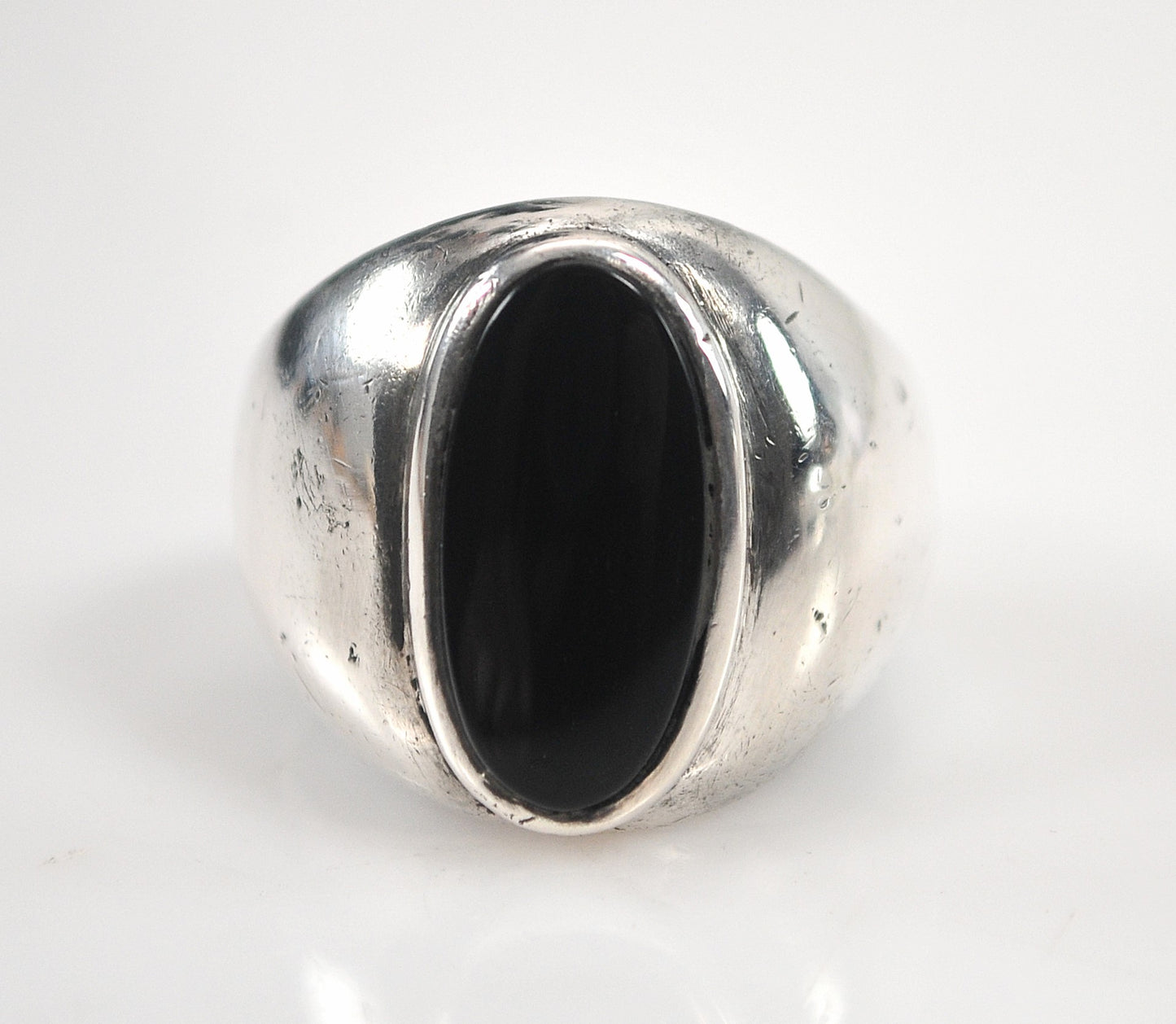Vintage Heavy Oval Sterling Silver Black Onyx Ring
