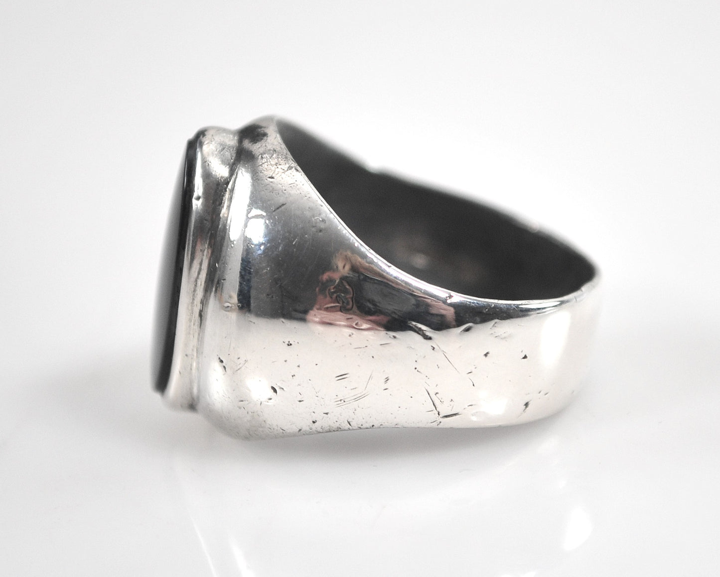 Vintage Heavy Oval Sterling Silver Black Onyx Ring